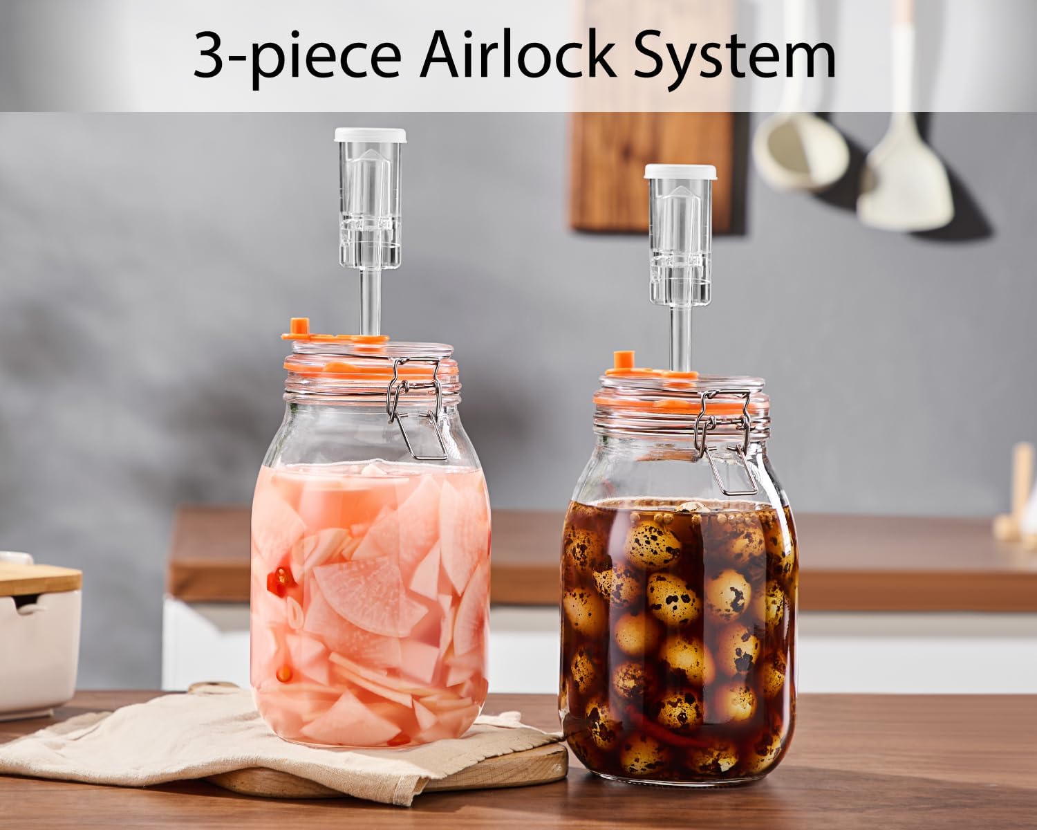 Detalle de Glolaurge 1.8L Wide Mouth Fermentation Jar (Pack of 2) with Airlocks, Weights & Accessories