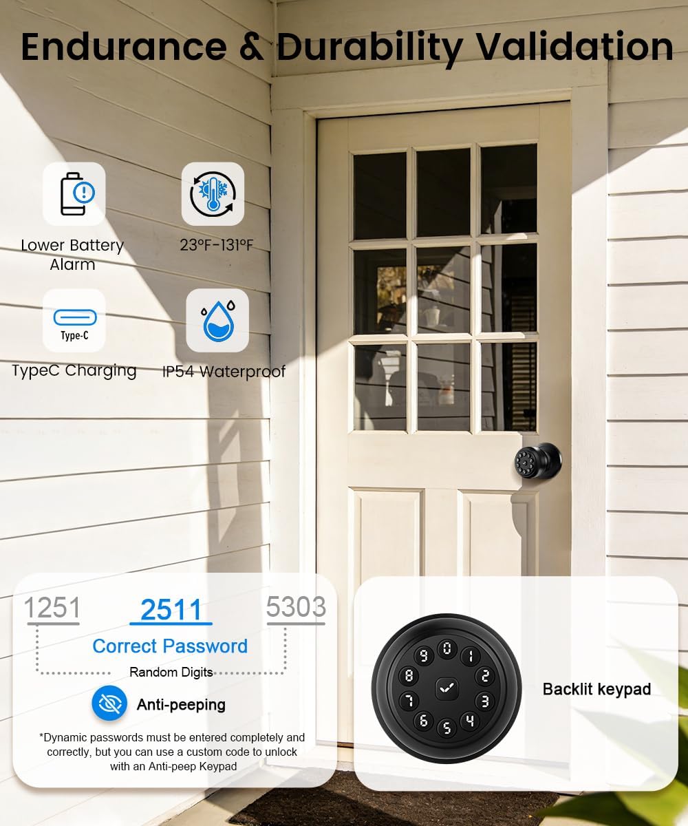 Detalle 2 de Smart Keypad Door Knob, Bright Black