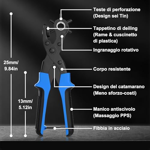 Detalle de Diyife Buca Cinture 6 Misure: Design a Doppia Leva Senza Sforzo per forare pelle, tessuti e altro