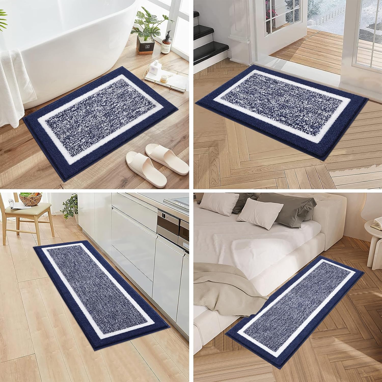 Thumbnail 6 de Pauwer 3 Piece Bath Mat Set: Non-Slip Plush Rugs with U-Shaped Toilet Mat in Navy