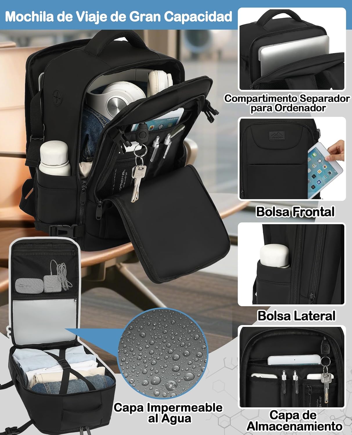 Thumbnail 3 de LYNXCHER Mochila Viaje Cabina 20L para Ryanair