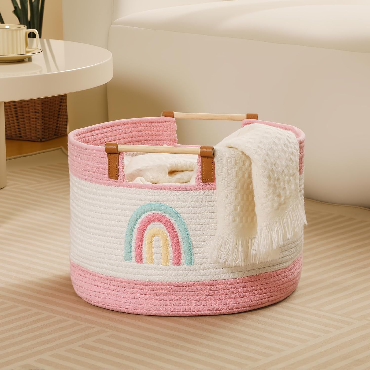 Thumbnail 3 de Tidelit Toy Storage Bin Box for Kids – 17 L Cotton Rope Basket with Wooden Handles