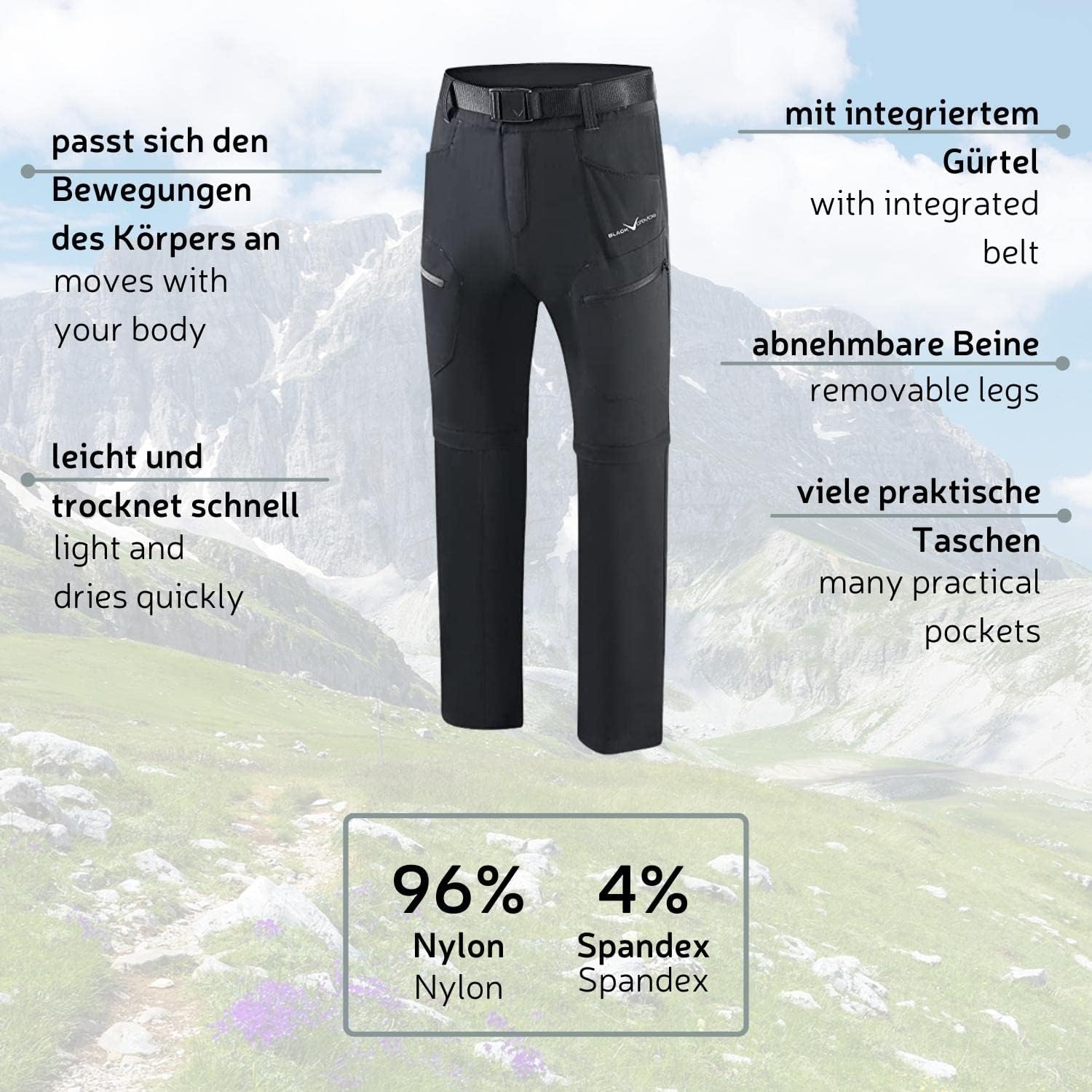 Detalle de Black Crevice Pantaloni da Trekking da Uomo con Zip Off Leg: comfort, traspiranti e versatili