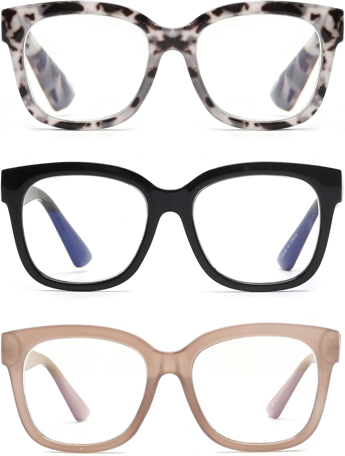 Detalle de JM 3 Pack Oversized Reading Glasses for Women with Blue Light Blocking Lenses & Spring Hinge (Large Square)
