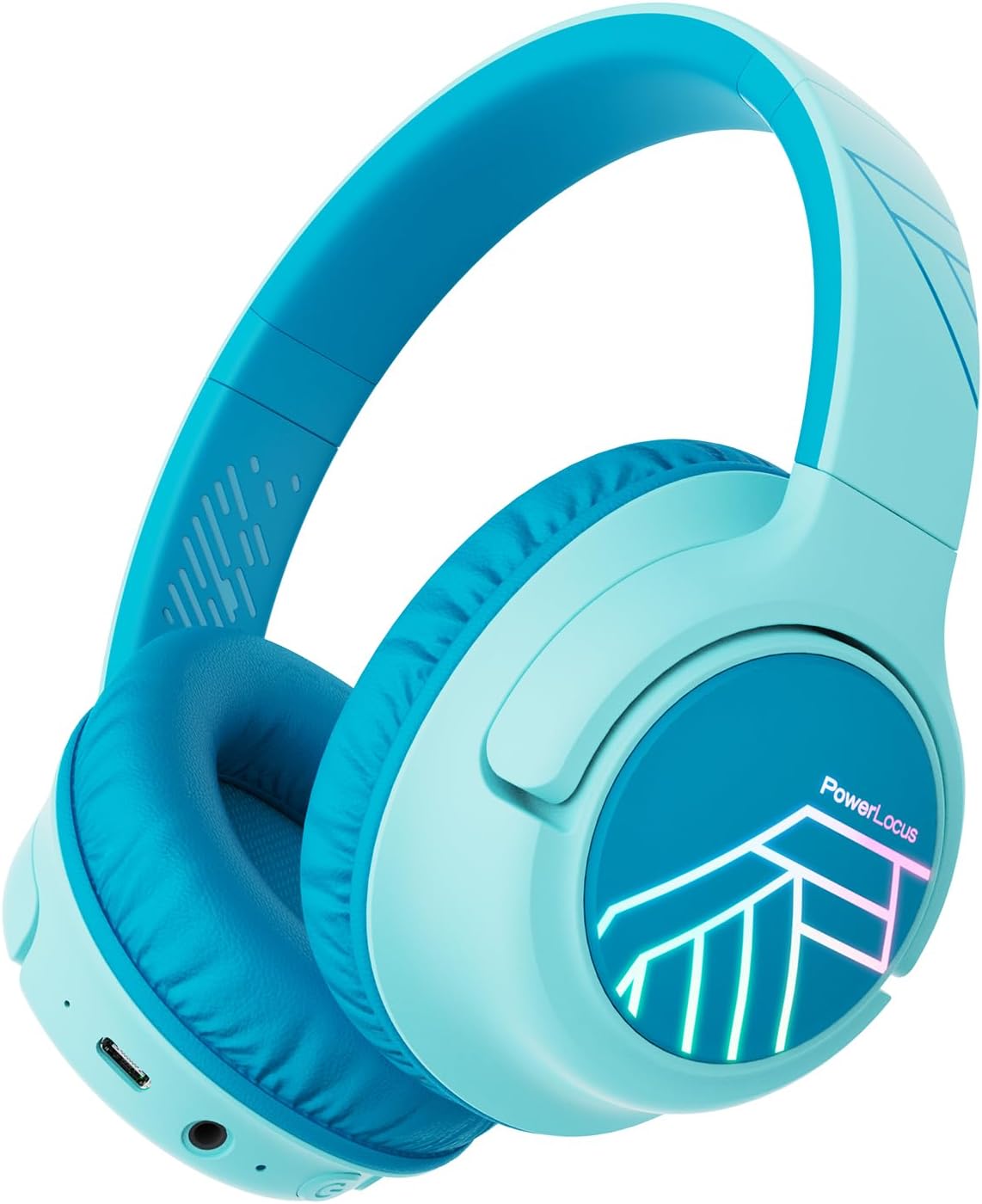 Detalle de PowerLocus Kids Wireless Headphones with LED Lights, Bluetooth 5.3 and Volume-Limited Modes