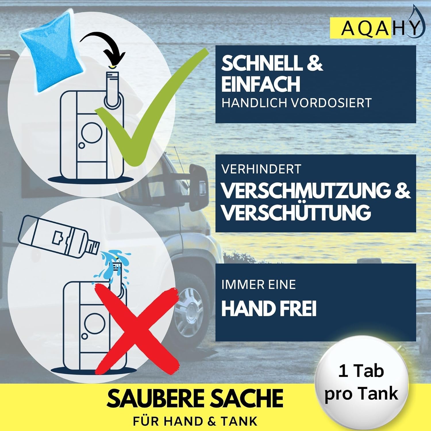 Thumbnail 2 de AQAHY Camping-Toiletten-Zusatz Tabs „blue extra stark“ (Nadelwald WC Drops) – geruchsbindend für die Chemietoilette