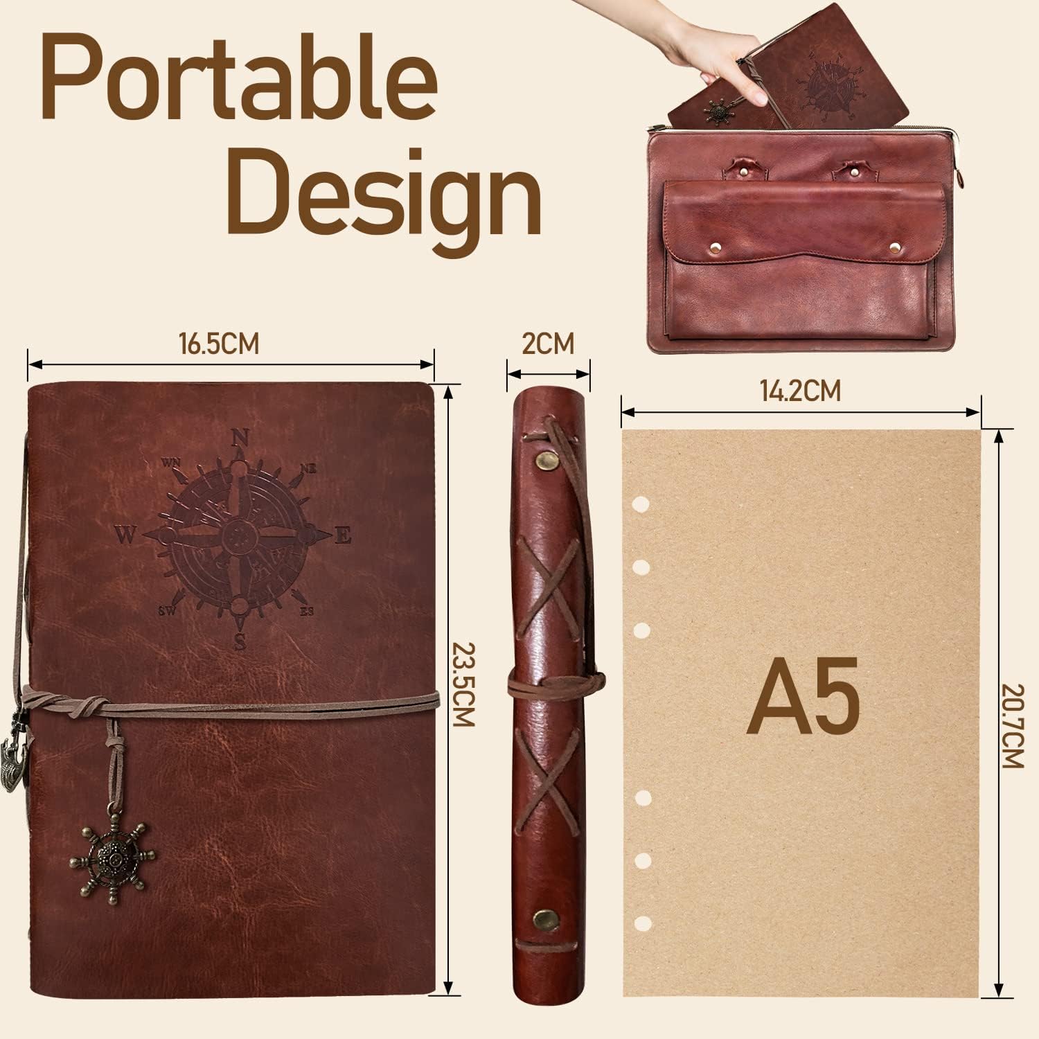 Detalle 2 de Taccuino A5 in pelle PU ricaricabile vintage 80 fogli