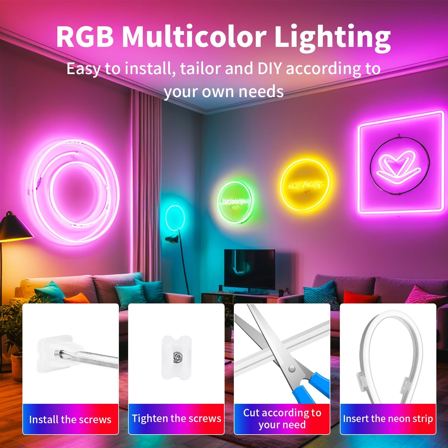 Thumbnail 4 de ShineBurky Tira LED Neón 5M RGB IP65 App Control 🌈