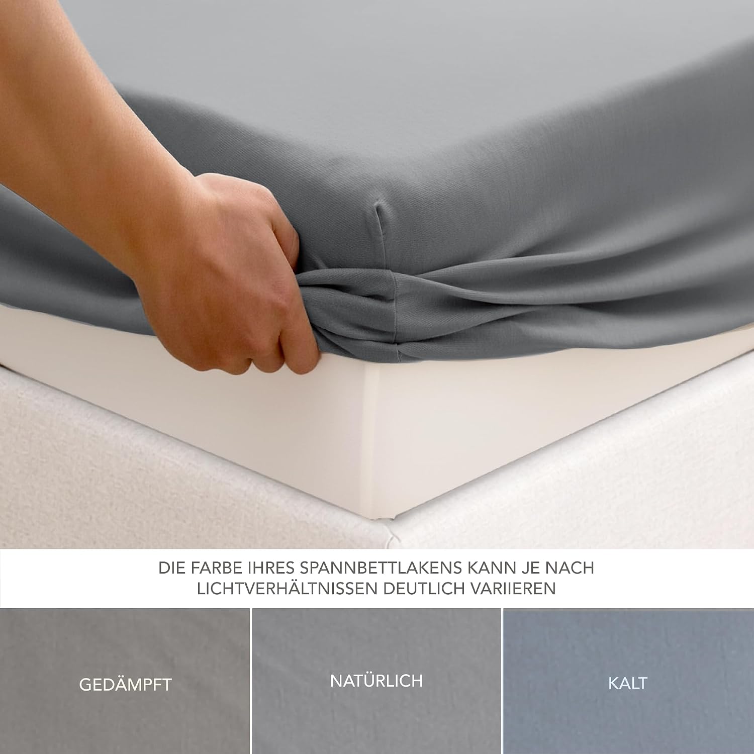 Detalle de Dreamzie Spannbettlaken 70x200 cm aus 100% Baumwolle Jersey, Anthrazit – bis 15 cm Steghöhe