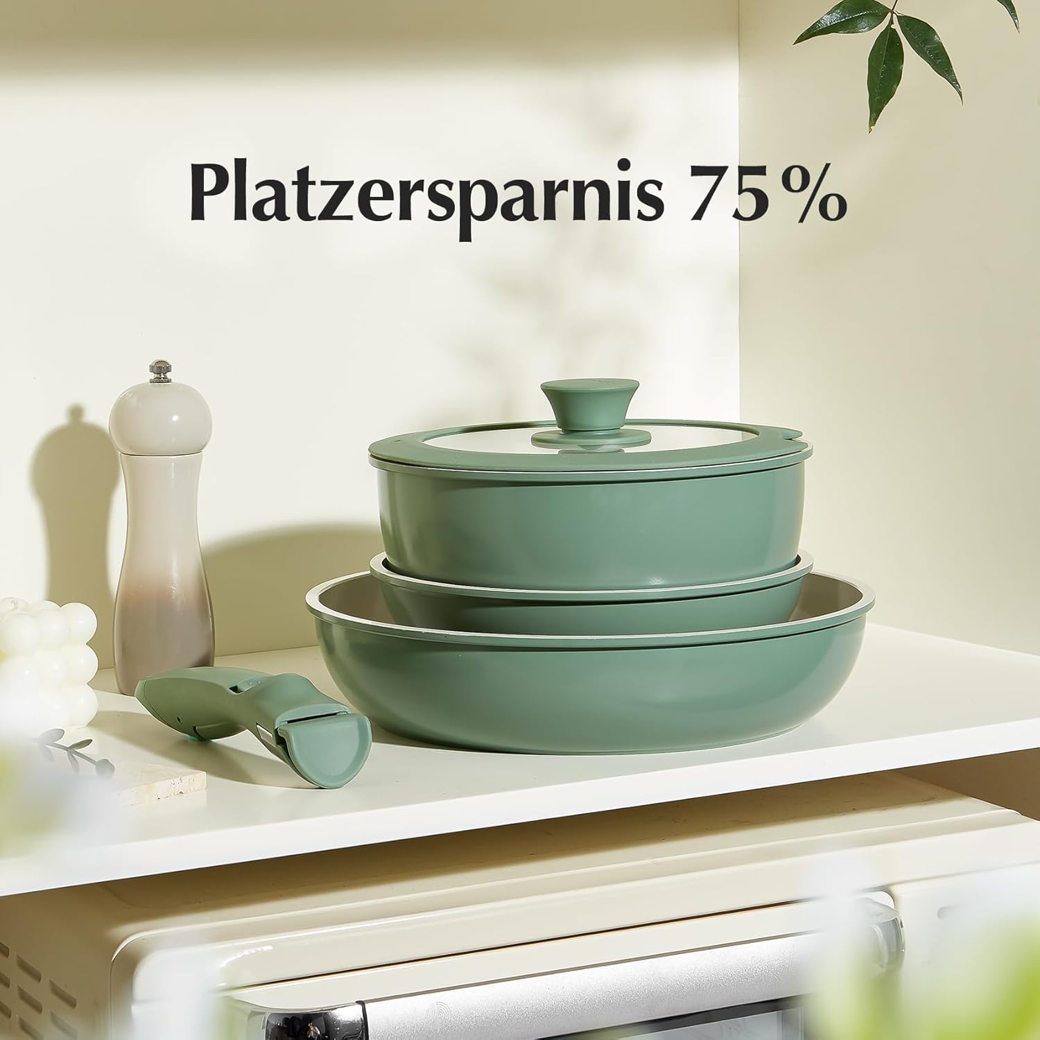 Detalle de Redchef Keramik Pfannenset mit abnehmbarem Griff, 5-teilig (PTFE-/PFAS-/PFOA-frei)