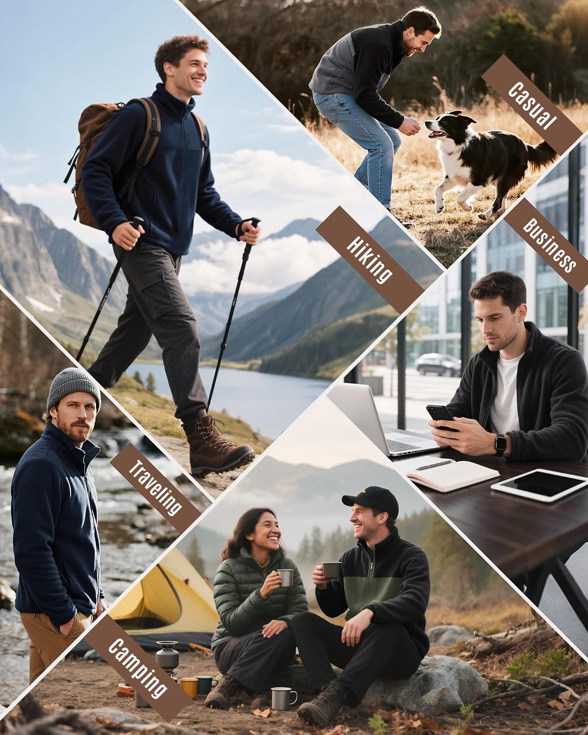 Detalle 2 de 33,000ft Herren Fleecejacke leicht mit Full Zip – warme Outdoor-Übergangsjacke fürs Wandern & Freizeit