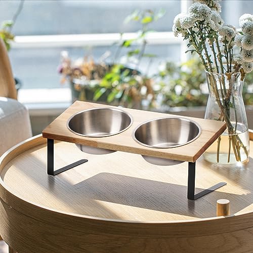 Thumbnail 6 de FUKUMARU Comedero Elevado para Gatos y Cachorros – Cuenco Ajustable en Acero Inoxidable con Soporte de Madera