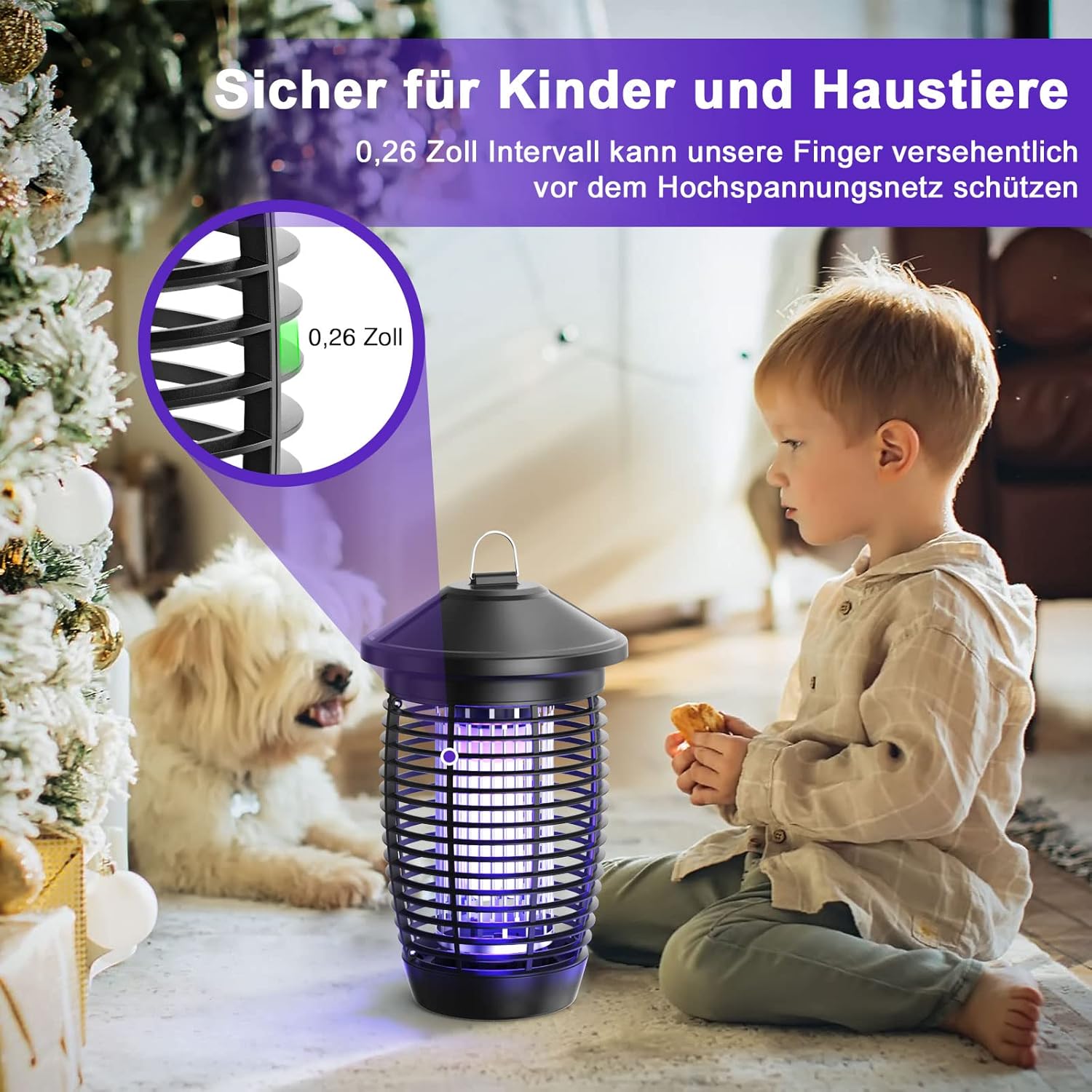 Thumbnail 5 de PALONE Elektrischer Insektenvernichter 20W/4500V – Mückenlampe mit UV-Licht, ultrasicher für Innen & Außen