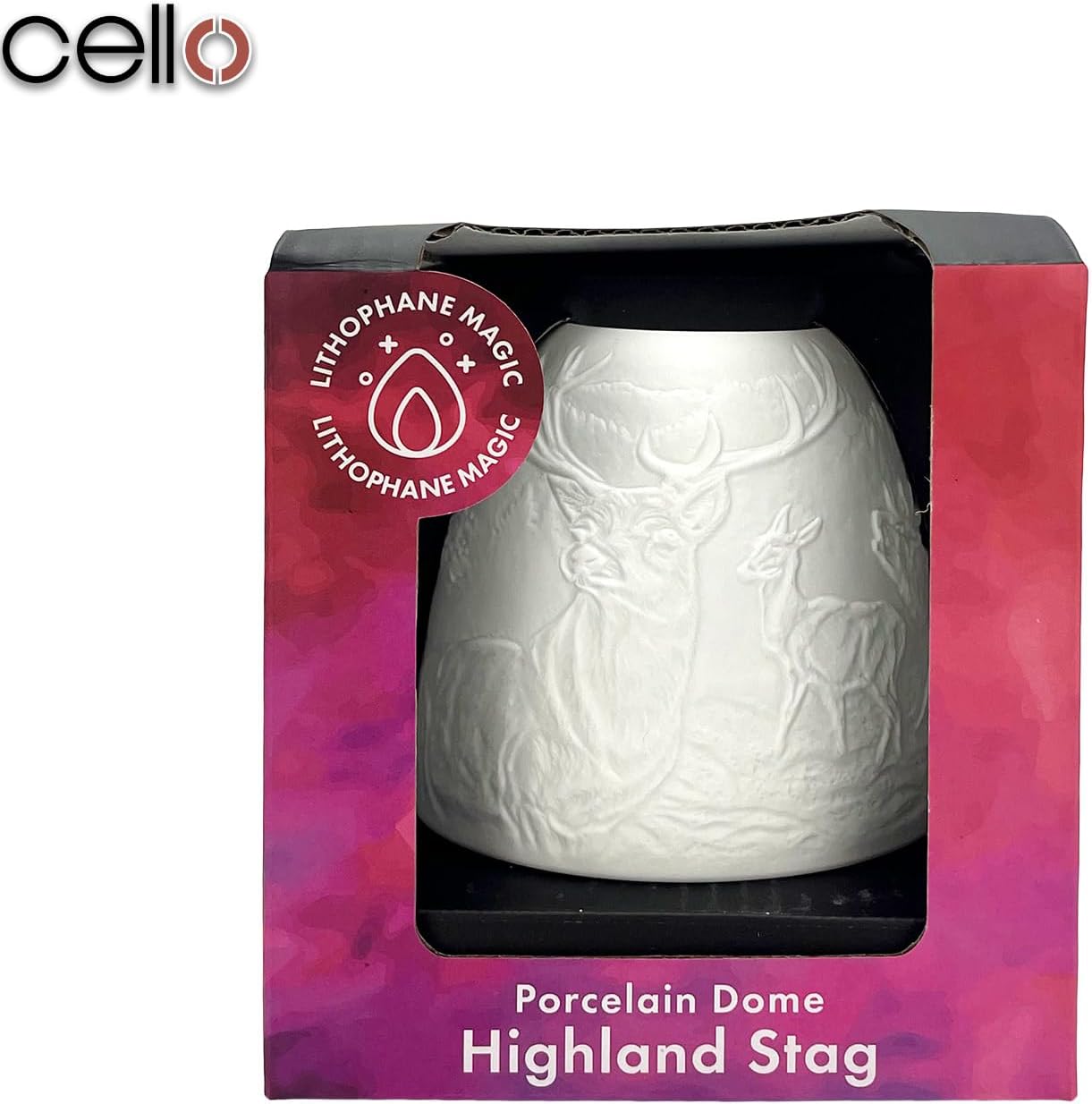 Thumbnail 6 de Cello Porcelain Tall Tealight Holder Dome with 3D Projection (Highland Stag) – Wax Warmer Gift Ornament for Home
