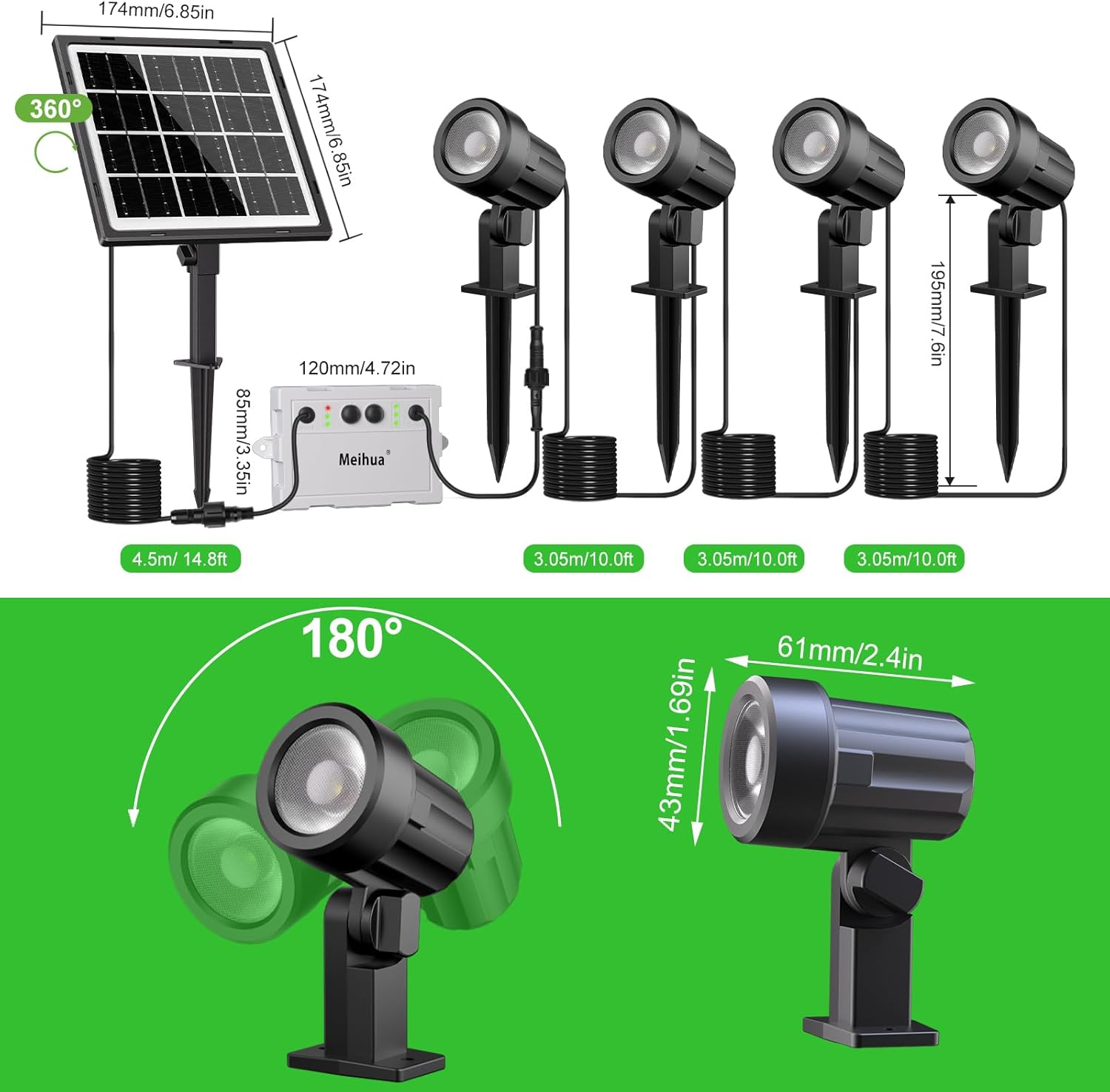 Thumbnail 6 de MEIHUA solar spot lights outdoor garden (4 in 1) 2700K warm white, IP66