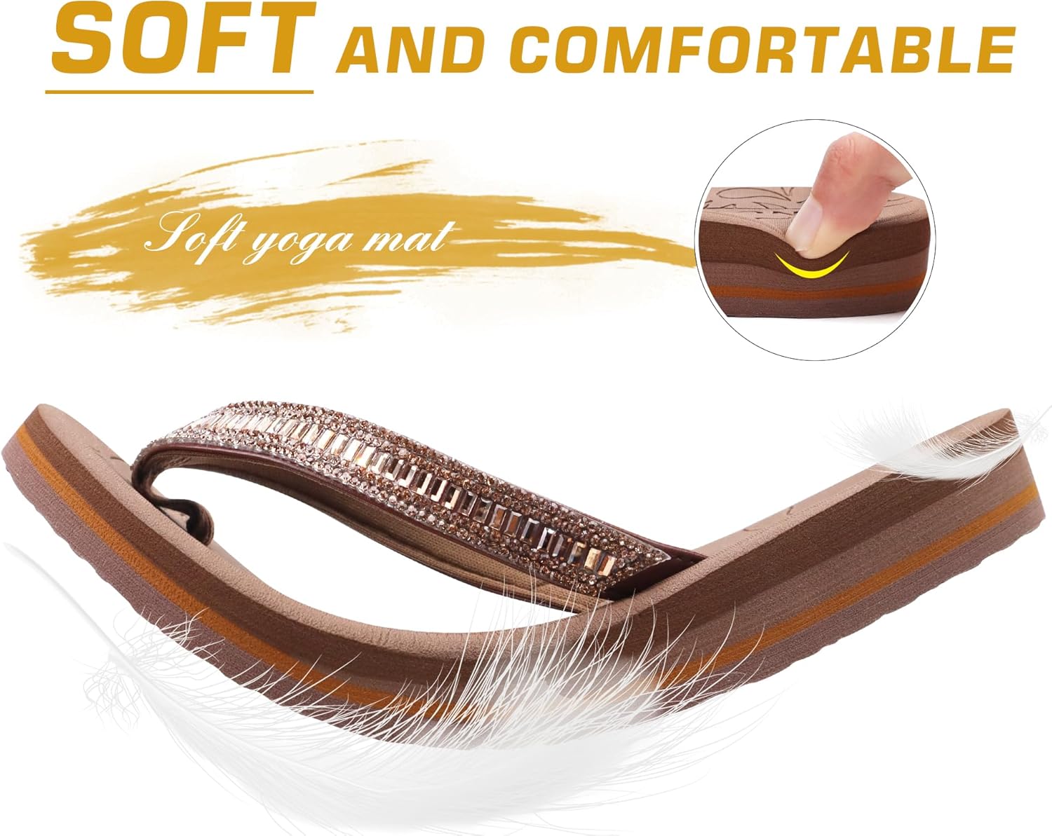 Thumbnail 4 de ONCAI Women's Rhinestone Flip Flops: Yoga Mat Comfort for Summer Walks