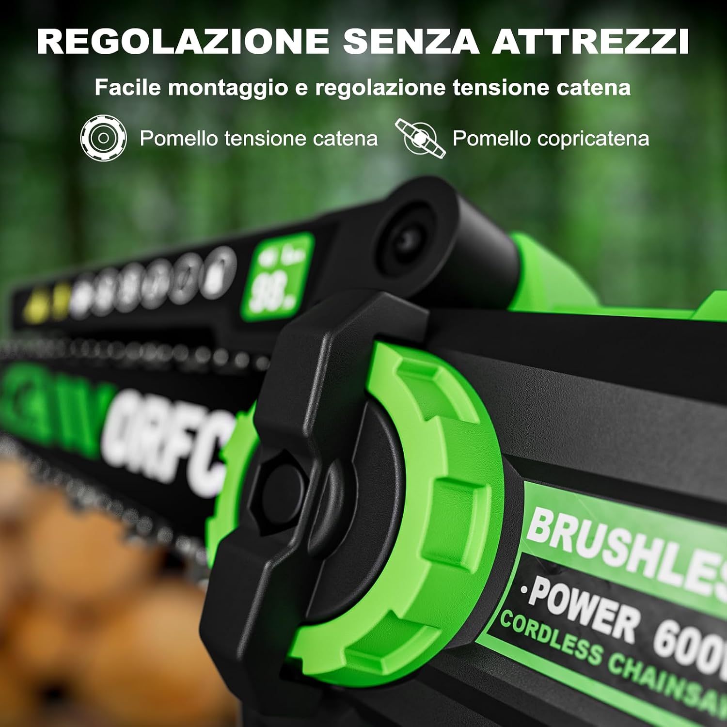Thumbnail 6 de WORFCI 8 Pollici Mini Motosega con 2 Batterie e Caricatore – Motosega a Percussione Senza Fili, Brushless, Lubrificazione Automatica