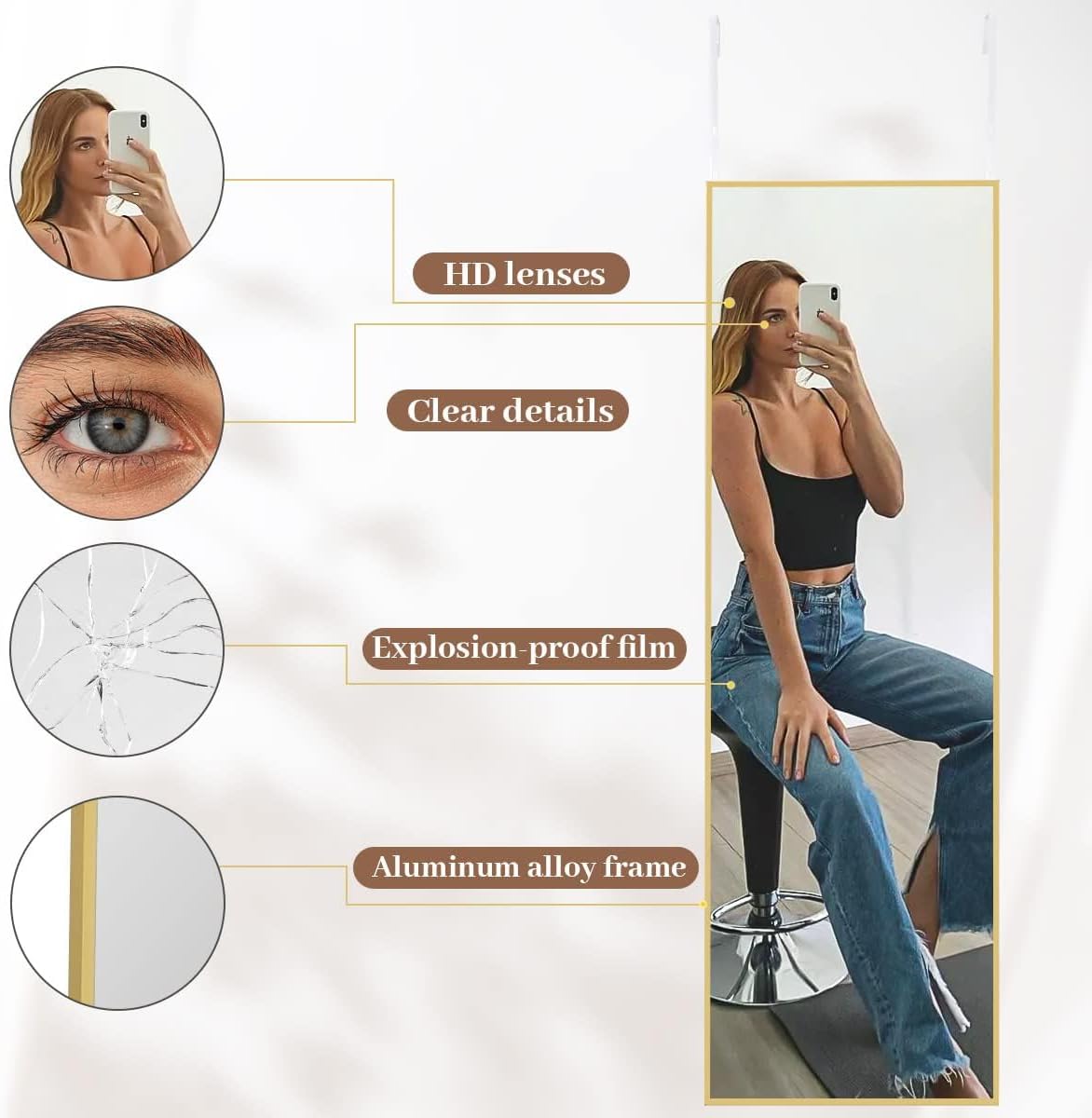 Detalle de BEAUTYPEAK 16" x 50" Full-Length Mirror, Gold Aluminum Frame