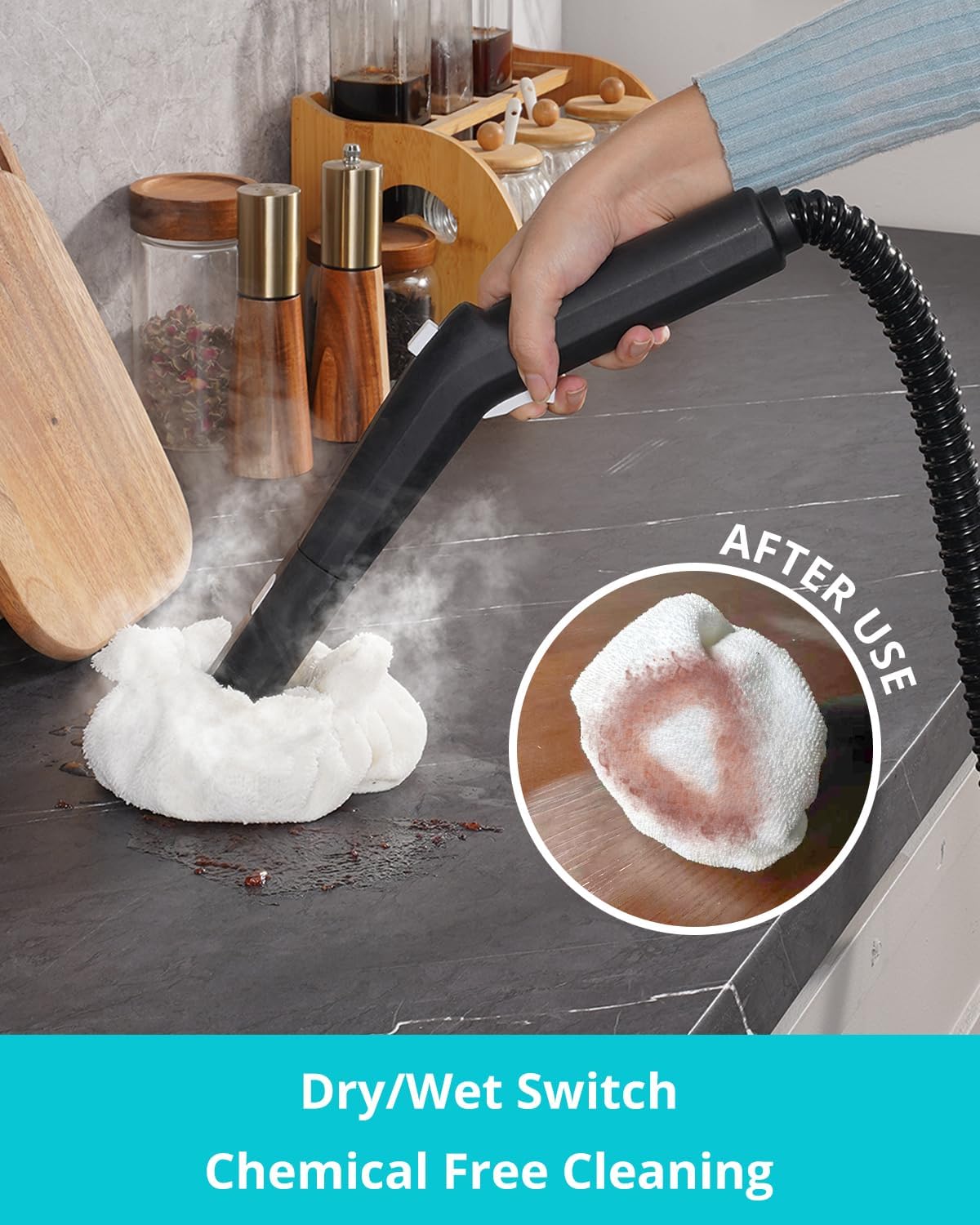 Detalle de GROBELL Portable Steam Cleaner with Mop, 0.66-Gal Tank, 21-Piece Kit