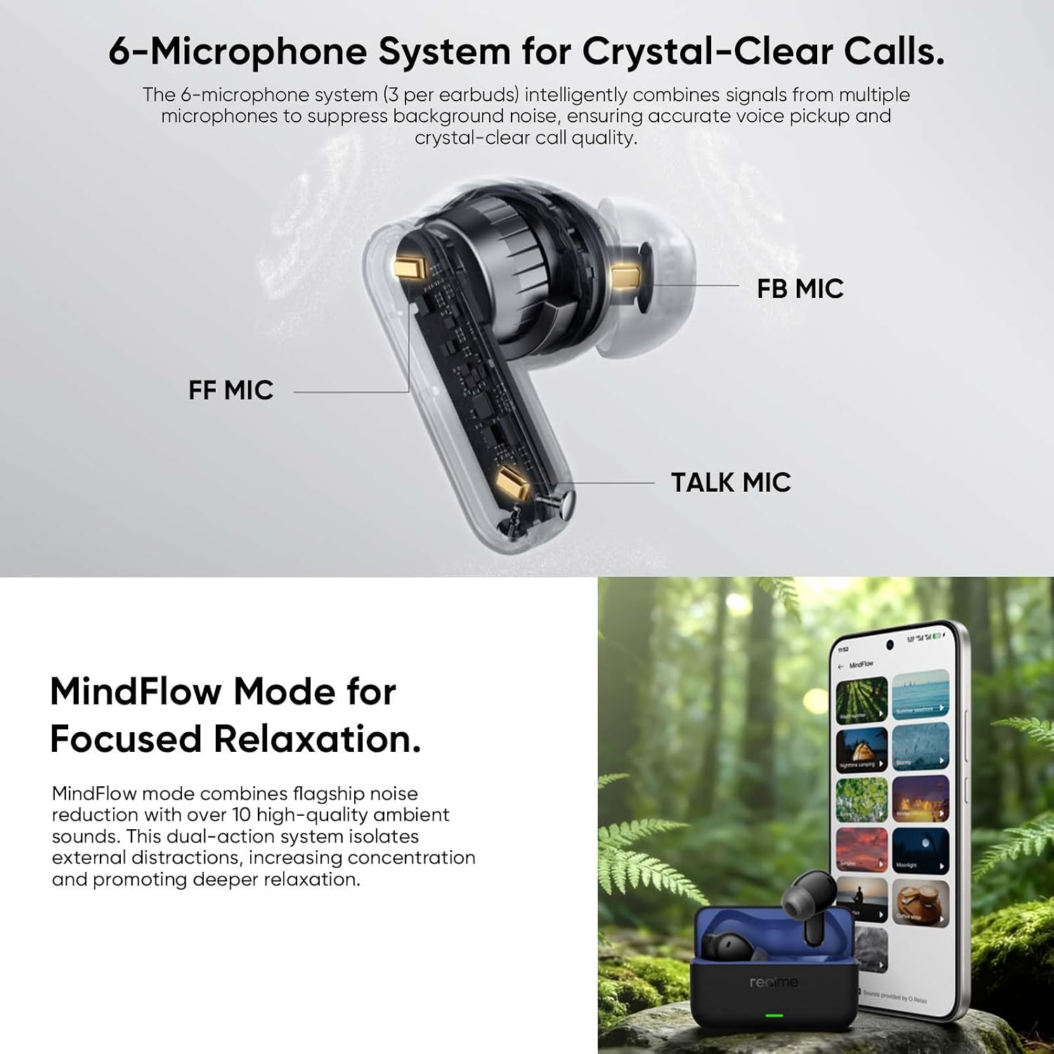 Detalle de realme Buds T500 Pro In-Ear Kopfhörer – 50 dB ANC, 56 Stunden Spielzeit, Hi-Res Sound, IP55, 3-Geräte-Verbindung