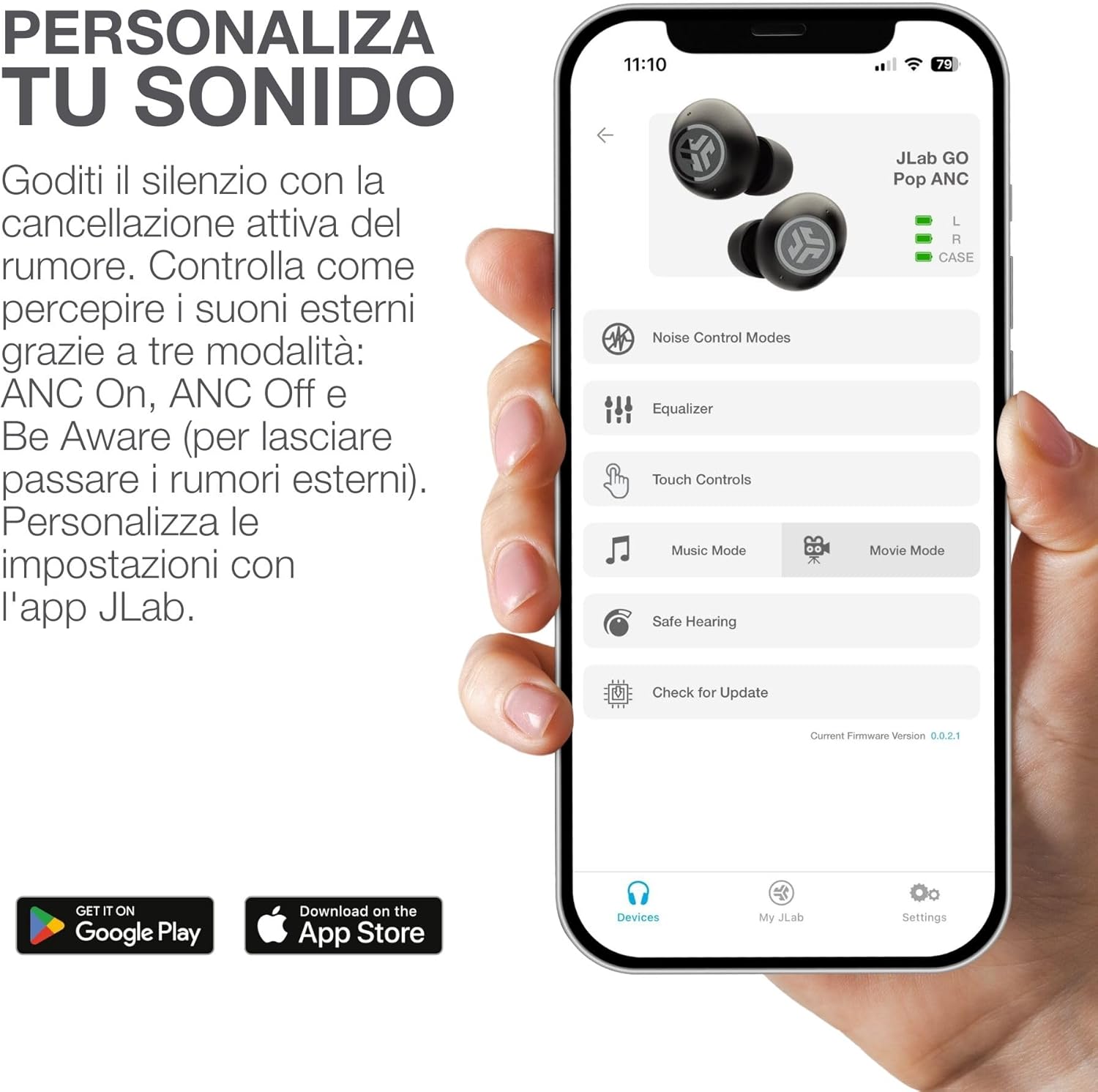 Thumbnail 4 de JLab Go Pop ANC Auricolari Bluetooth ANC con microfono, multipoint e batteria 24+ h (IP55) – Viola Trasparente