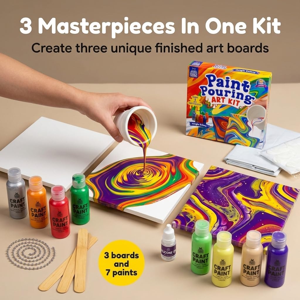 Thumbnail 4 de PURPLE LADYBUG Paint Pouring Art Kit (Jungle Galaxy) for Ages 6–12 – BPA Free craft set with canvas boards, paints & tools