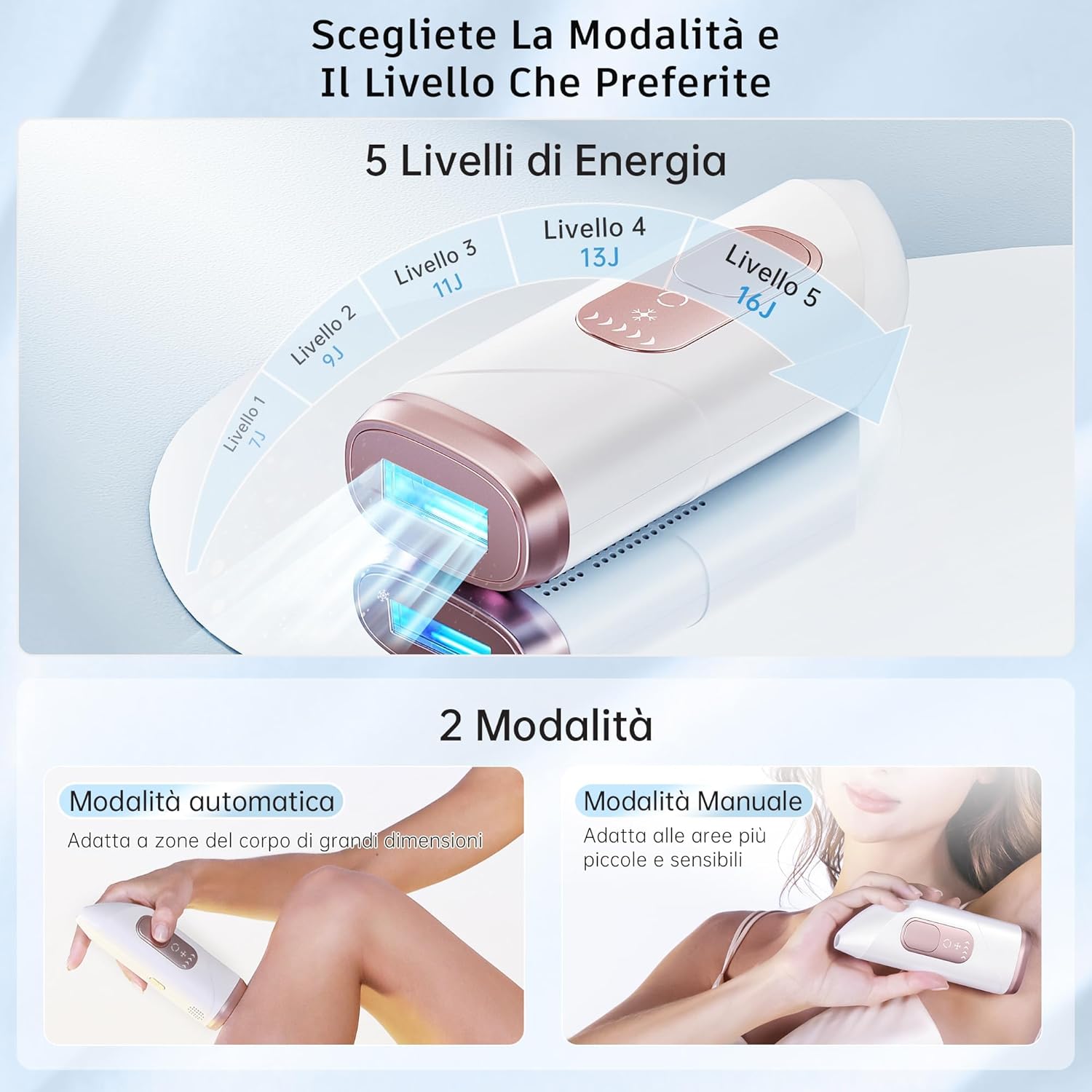 Thumbnail 4 de Beauris epilatore a luce pulsata con raffreddamento e 5 livelli di energia