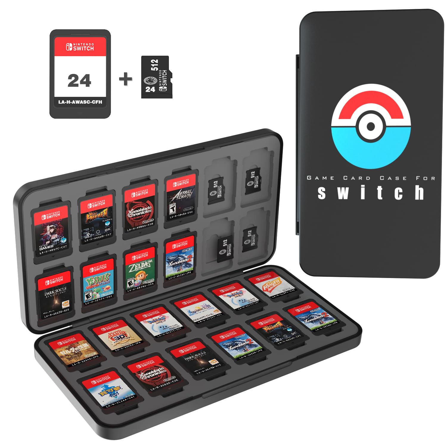 PURBHE Switch Game Case for Nintendo Switch – 24 Cartridge Slots and 24 Micro SD Slots (Black)