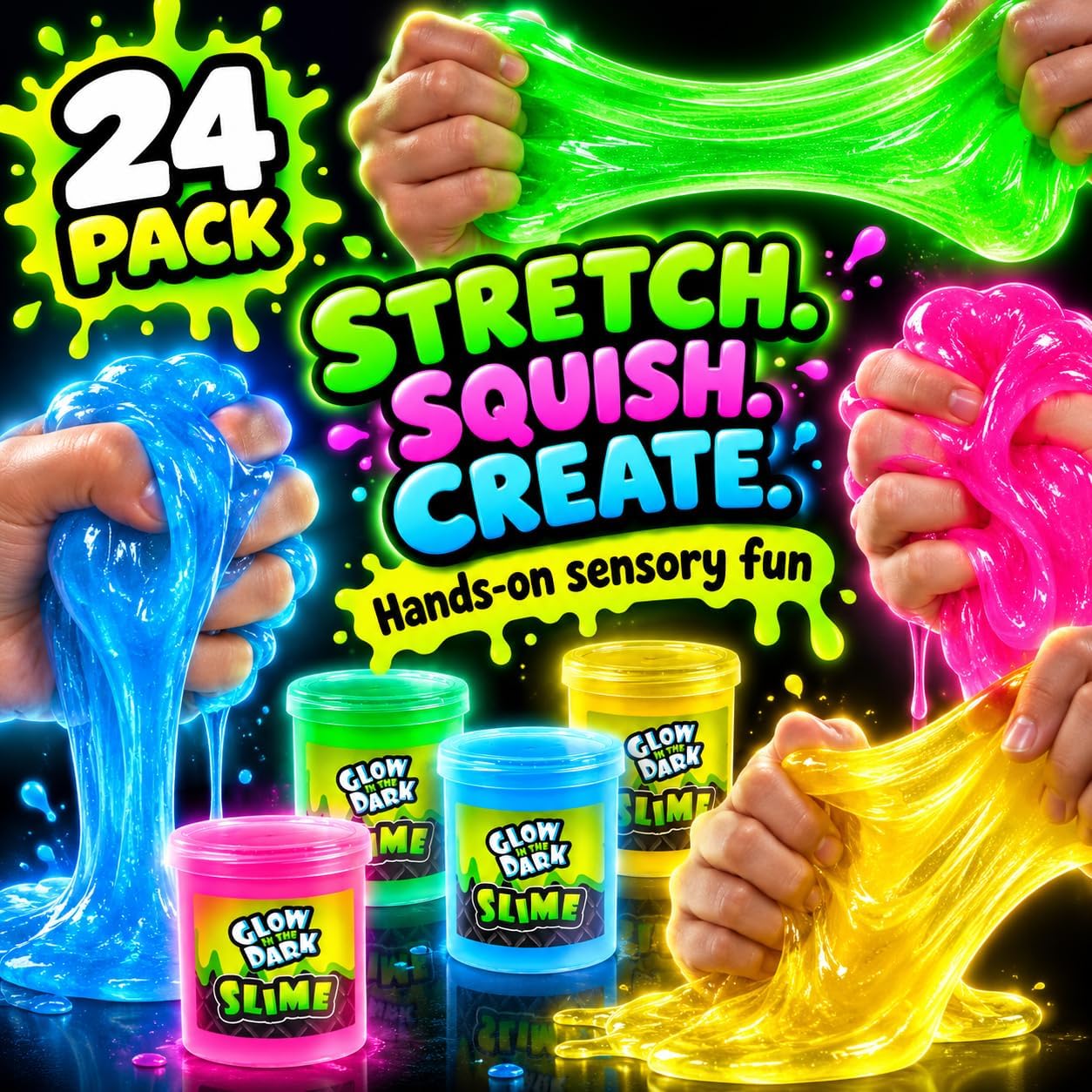 Detalle 1 de Playbees Glow in the Dark Slime Party Favors, 24-Pack Neon Colors