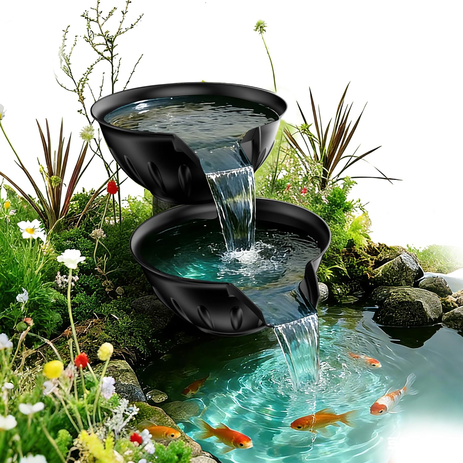 Detalle de POPOSOAP Spillway Bowl and Basin Fountain Kit — Mini Pond with 2500 L/h Pump