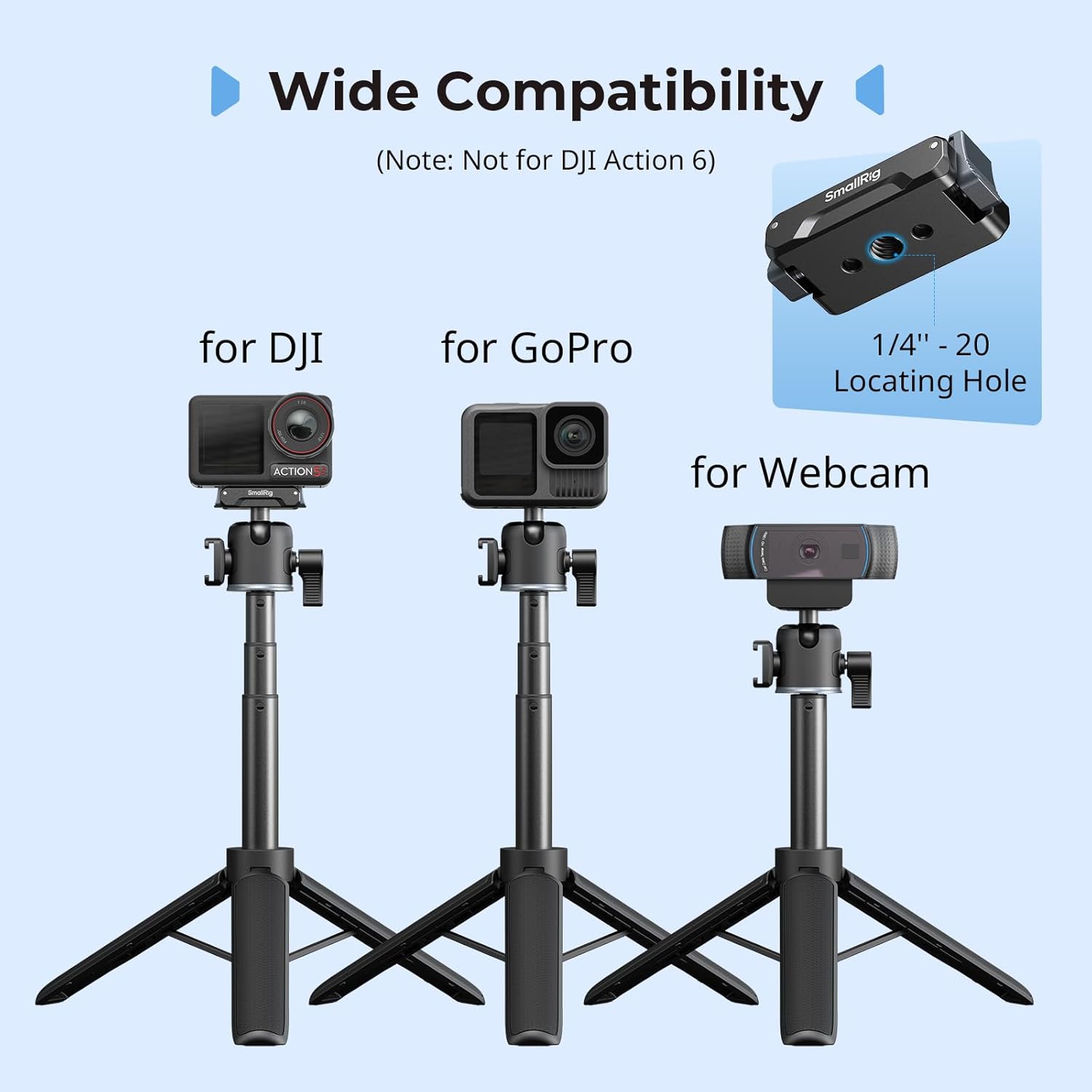 Thumbnail 5 de SMALLRIG Trépied pour caméras d'action avec tête sphérique à 360° et perche extensible – compatible DJI Osmo Action 5/4/3