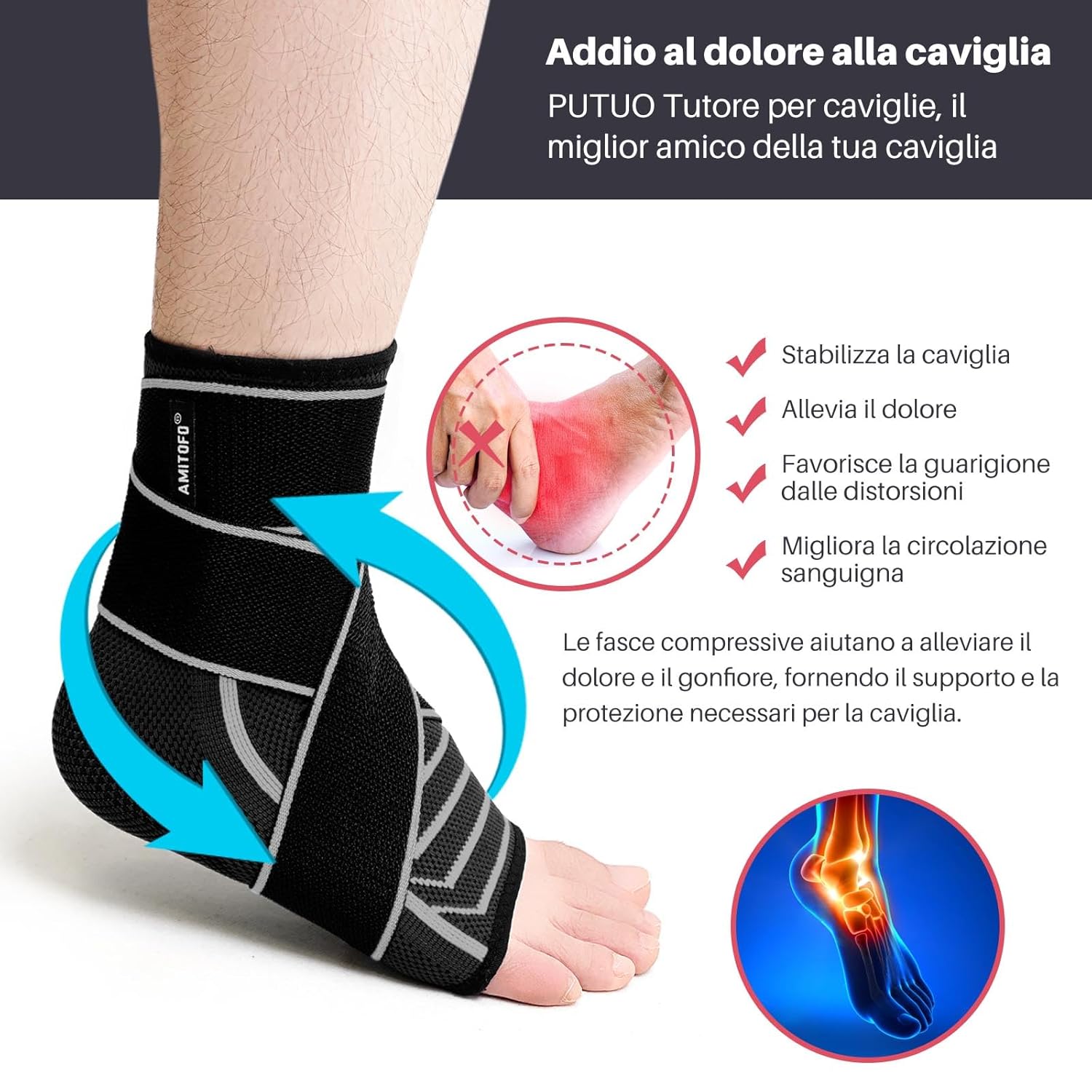 Thumbnail 1 de PUTUO Caviglia Tutore con Fascia: Cavigliera Ortopedica per Distorsione, 43-46, 1 Pezzo