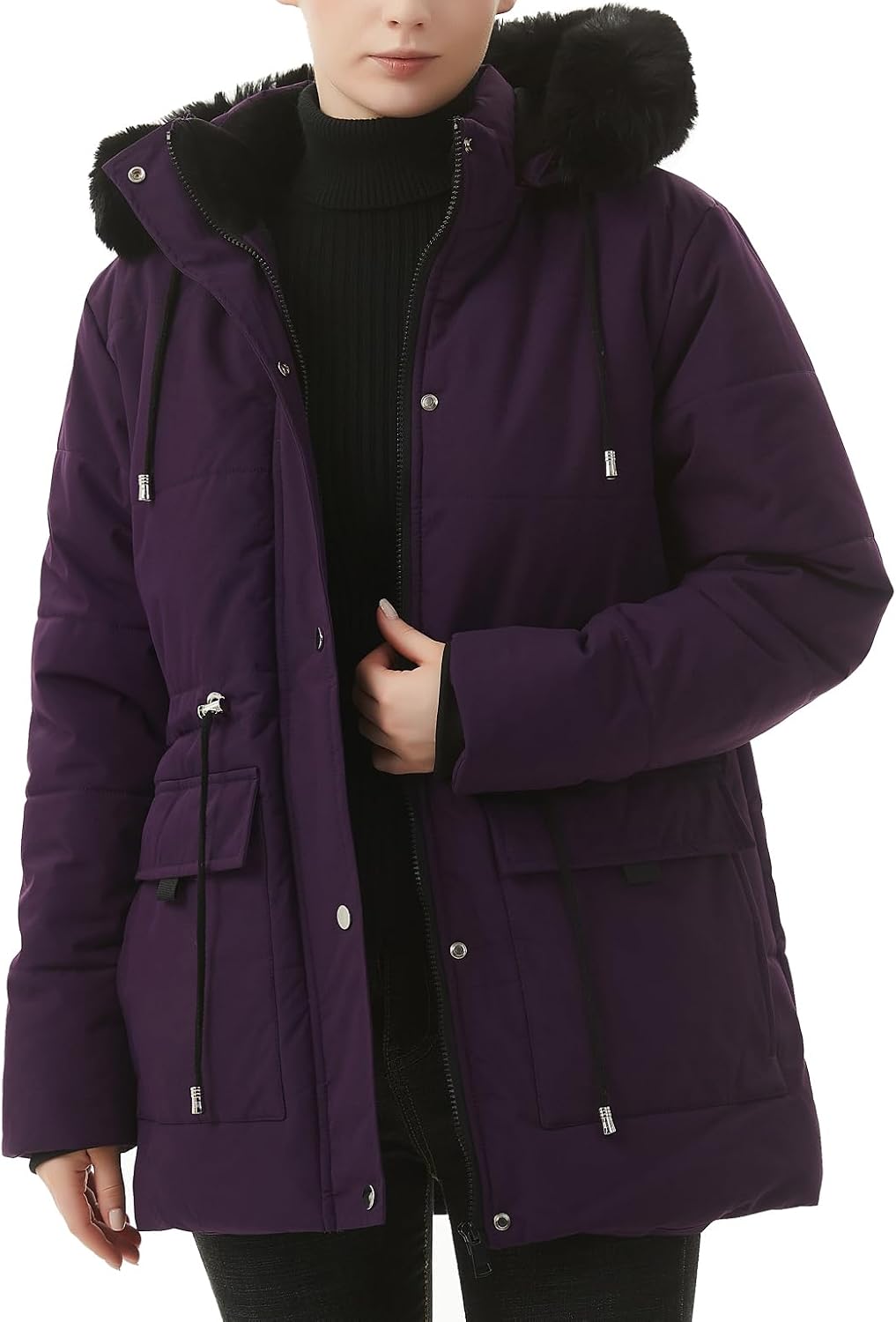 Thumbnail 4 de MOERDENG Women's Fleece-Lined Puffer Coat with Detachable Faux-Fur Hood
