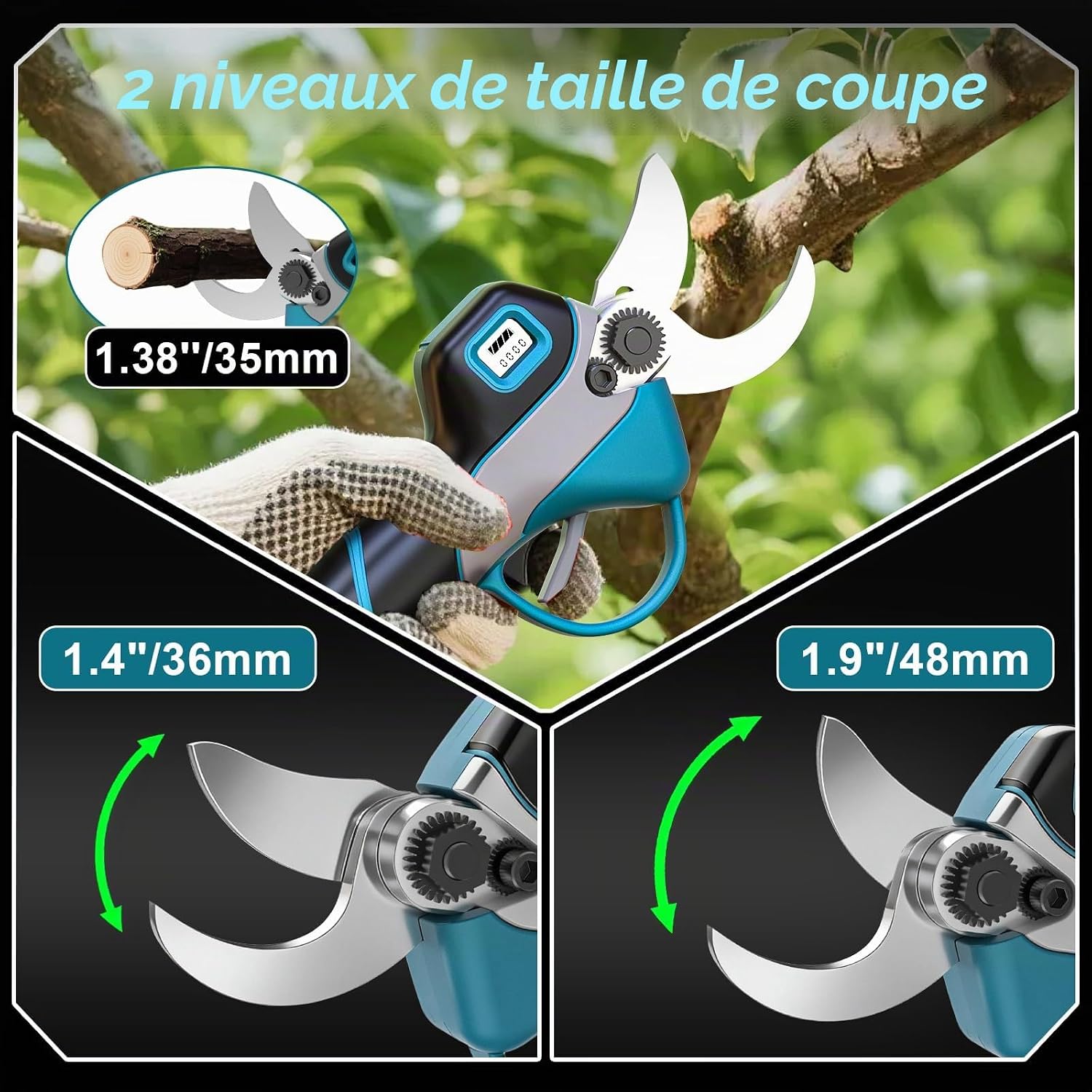 Detalle de Sécateur électrique avec perche Highsam : 2-en-1, portée 4,2 m et moteur brushless pour arbres fruitiers et jardins