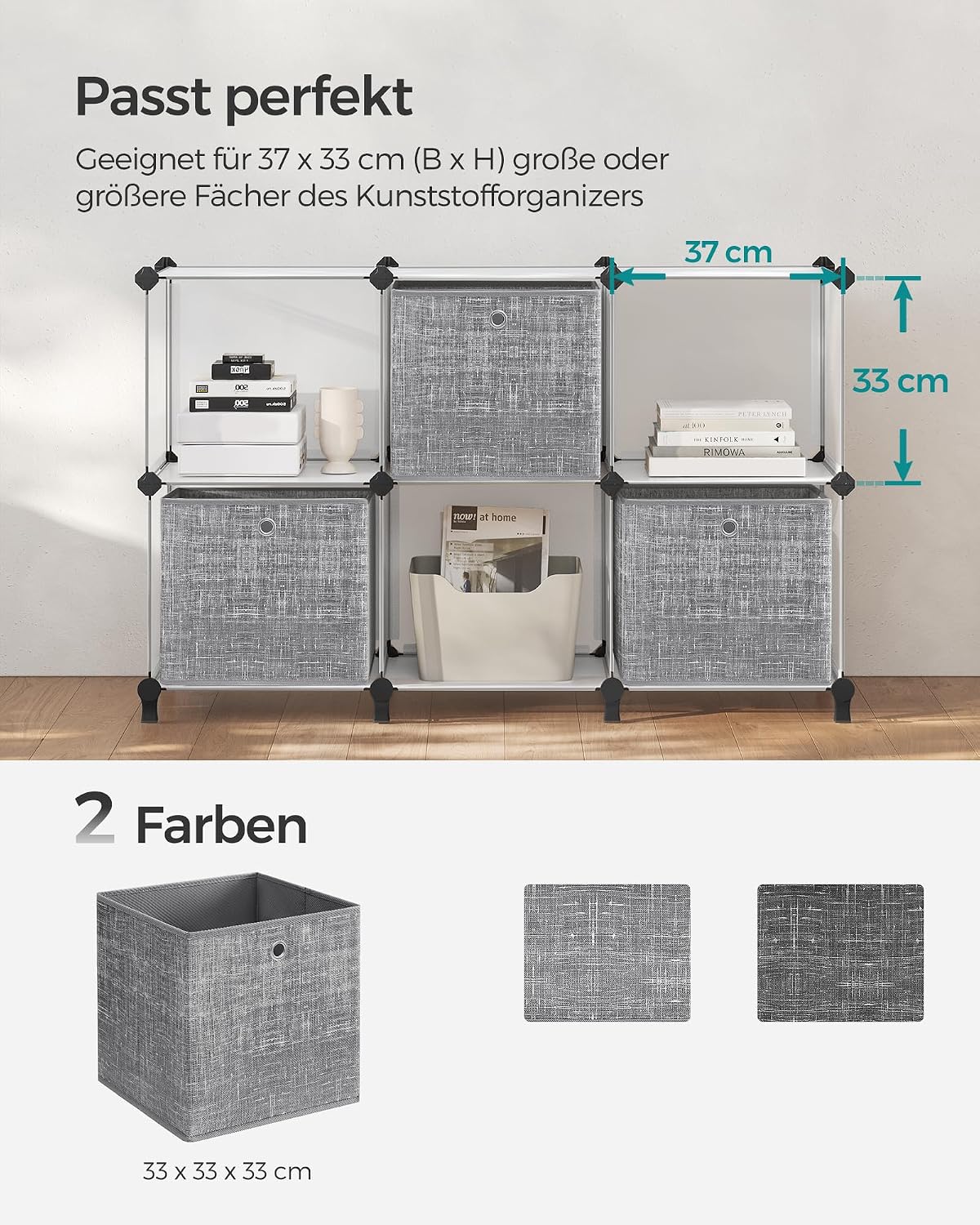 Thumbnail 4 de SONGMICS Aufbewahrungsbox 6er-Set: Vliesstoff-Ordnerboxen 33 x 33 x 33 cm, grau meliert