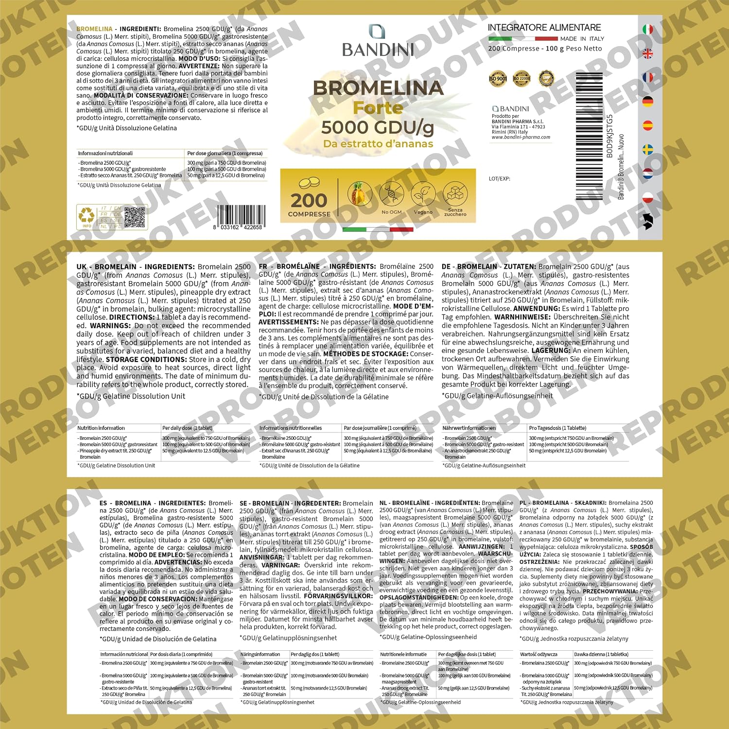 Detalle 2 de Bromelain Forte 5000 GDU Magenresistent 200 Tabletten
