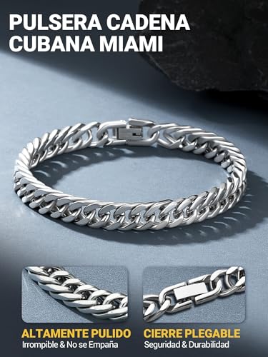 Detalle 2 de PROSTEEL Pulsera Cadenas Cubanas 8 mm 19 cm — Acero inoxidable, diseño seguro y versátil