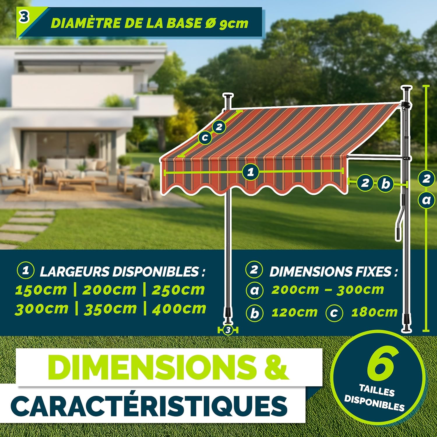 Thumbnail 5 de Store banne manuel rétractable tillvex avec manivelle (Orange/Anthracite) – marquise de balcon sans percement – 200 cm