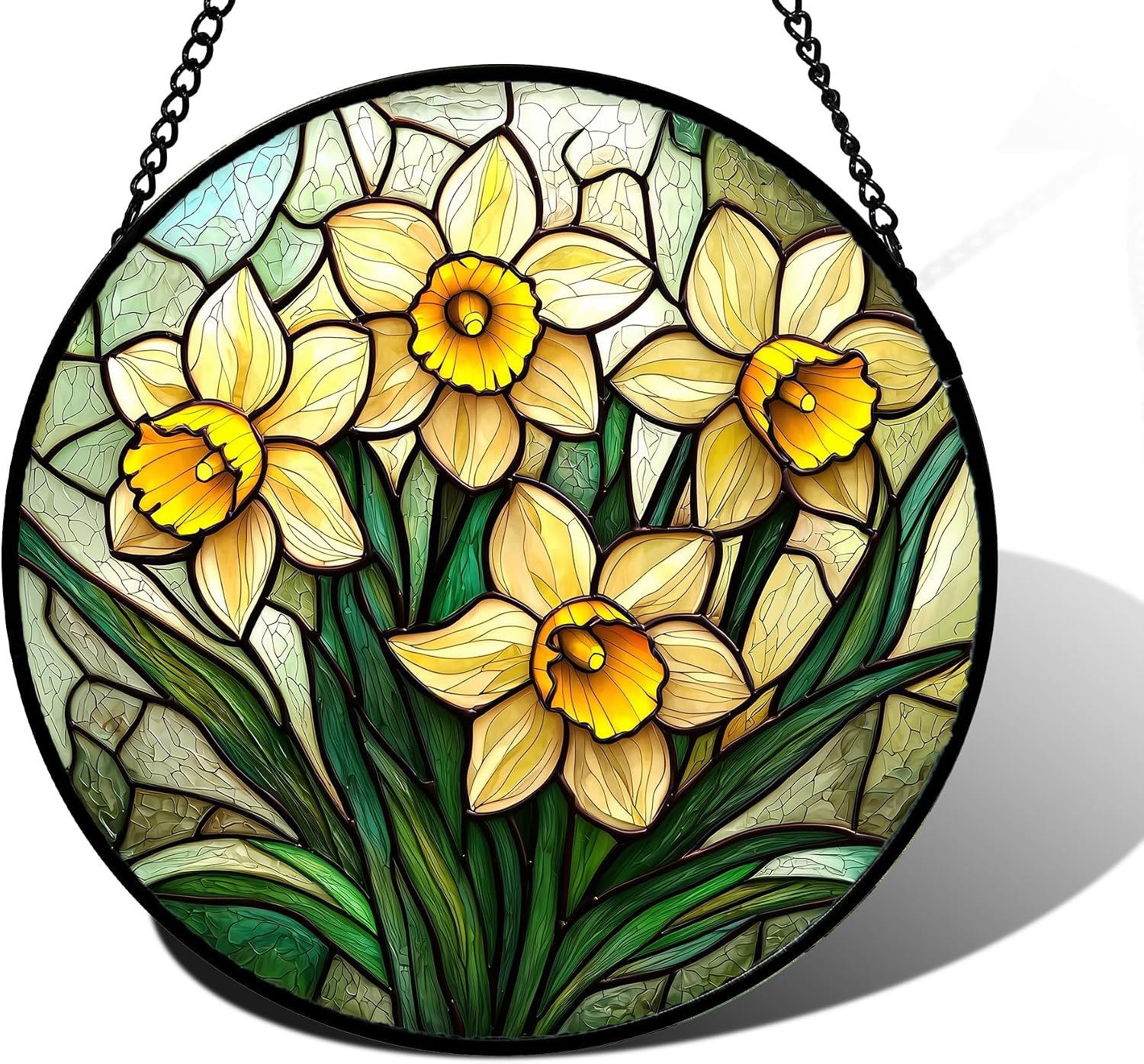 Detalle de DASTOLL Daffodil Flower Glass Suncatcher, 7.8-Inch Window Hanging