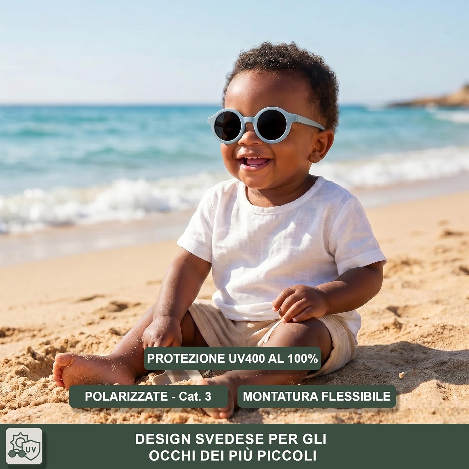 Thumbnail 1 de BabyMocs Occhiali da sole per neonati 0-1,5 anni: rotondi, bioplastica, UV400 e fascia regolabile