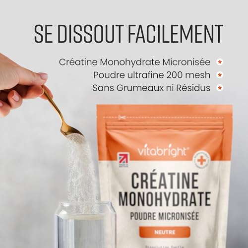 Detalle 2 de Vitabright Créatine Monohydrate en Poudre Micronisée – Sachet 400 g (114 portions)