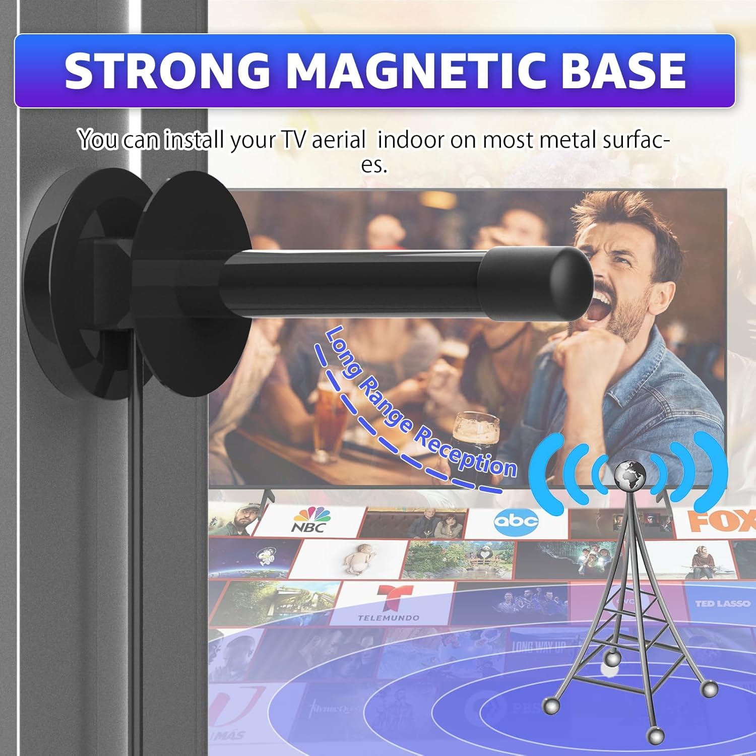 Thumbnail 2 de AtomDream Tech Indoor TV Aerial with Magnetic Base and Digital Signal Amplifier (5m coaxial cable) for Freeview HD and 4K/1080P