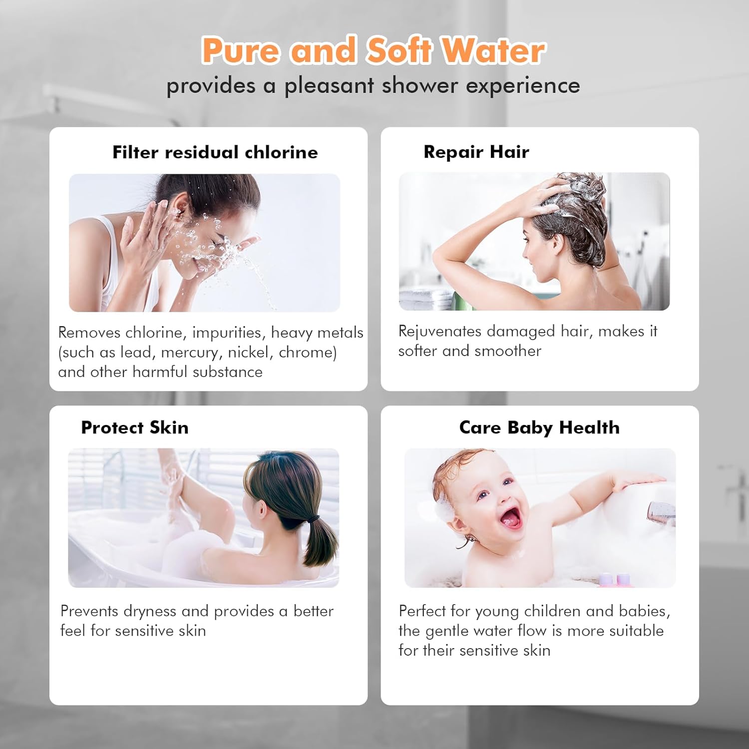 Thumbnail 6 de MEKO Hard Water Filter Shower Head with 15-Stage Filter, 3+1 Spray Modes & 1.5m Hose