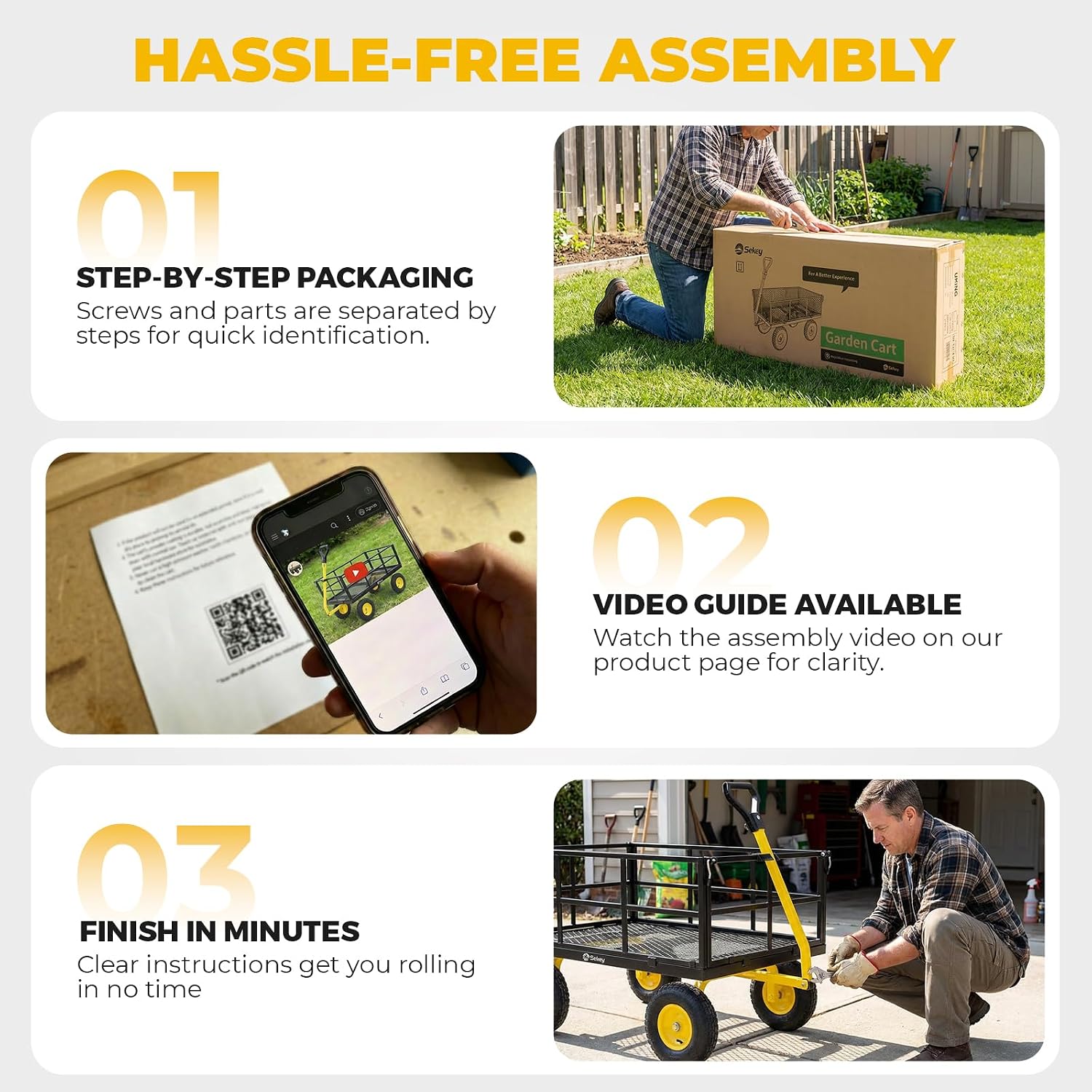 Thumbnail 6 de Sekey GW18 Steel Garden Cart, 12 Cu Ft, 1,600 lb Capacity, 13-Inch Tires