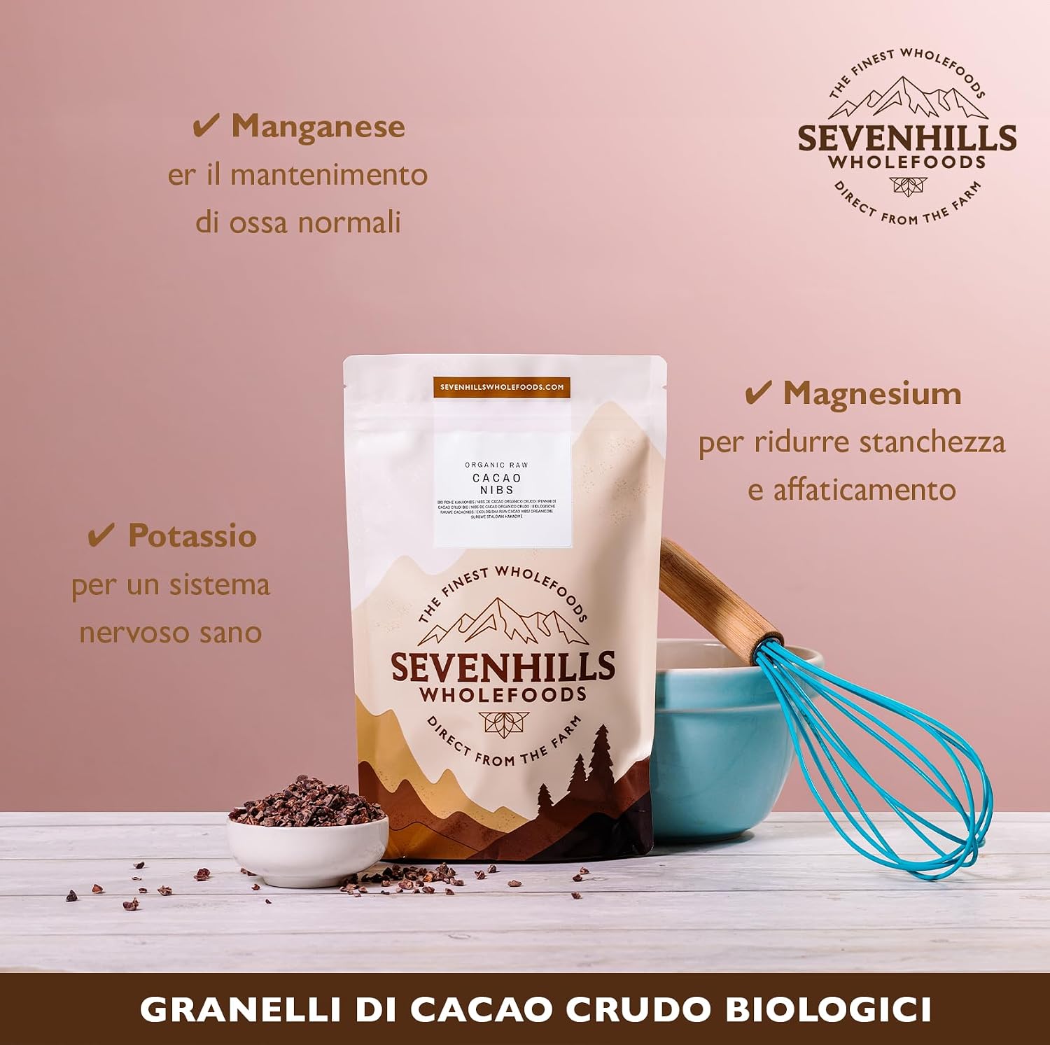Detalle 2 de Sevenhills Wholefoods Granella di Cacao Crudo Bio 1kg 🍫
