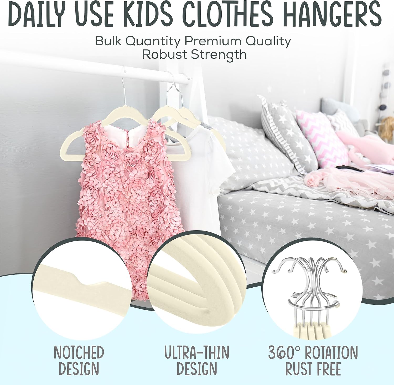 Thumbnail 6 de TechZoo 50 Premium Kids Velvet Hangers 14" — Non-Slip