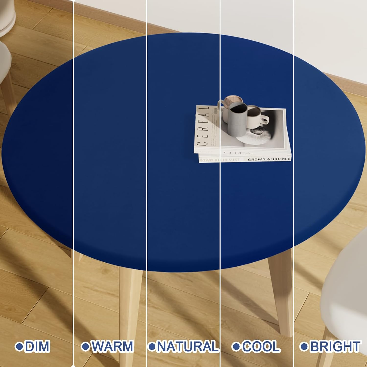 Thumbnail 6 de Moosfor Round Spandex Tablecloth, Navy — Elastic, Waterproof Fit for 57"–68" Tables