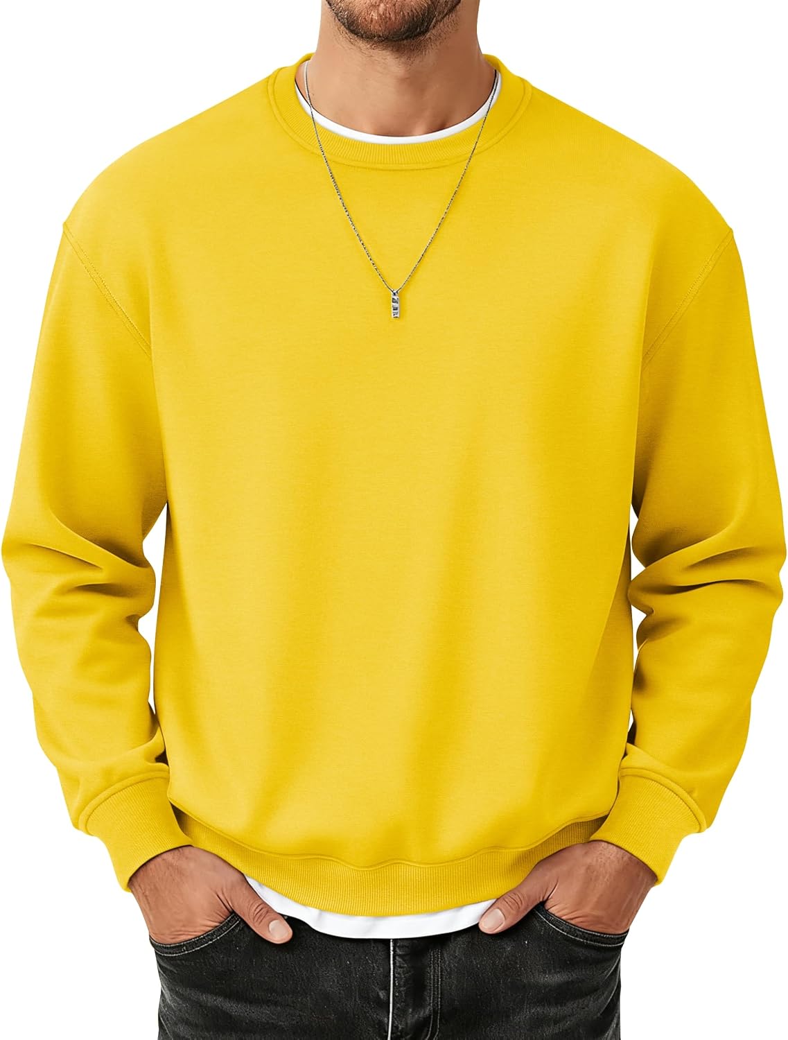 Detalle de MAGCOMSEN Men’s Fleece-Lined Cotton Crewneck Sweatshirt, Long Sleeve
