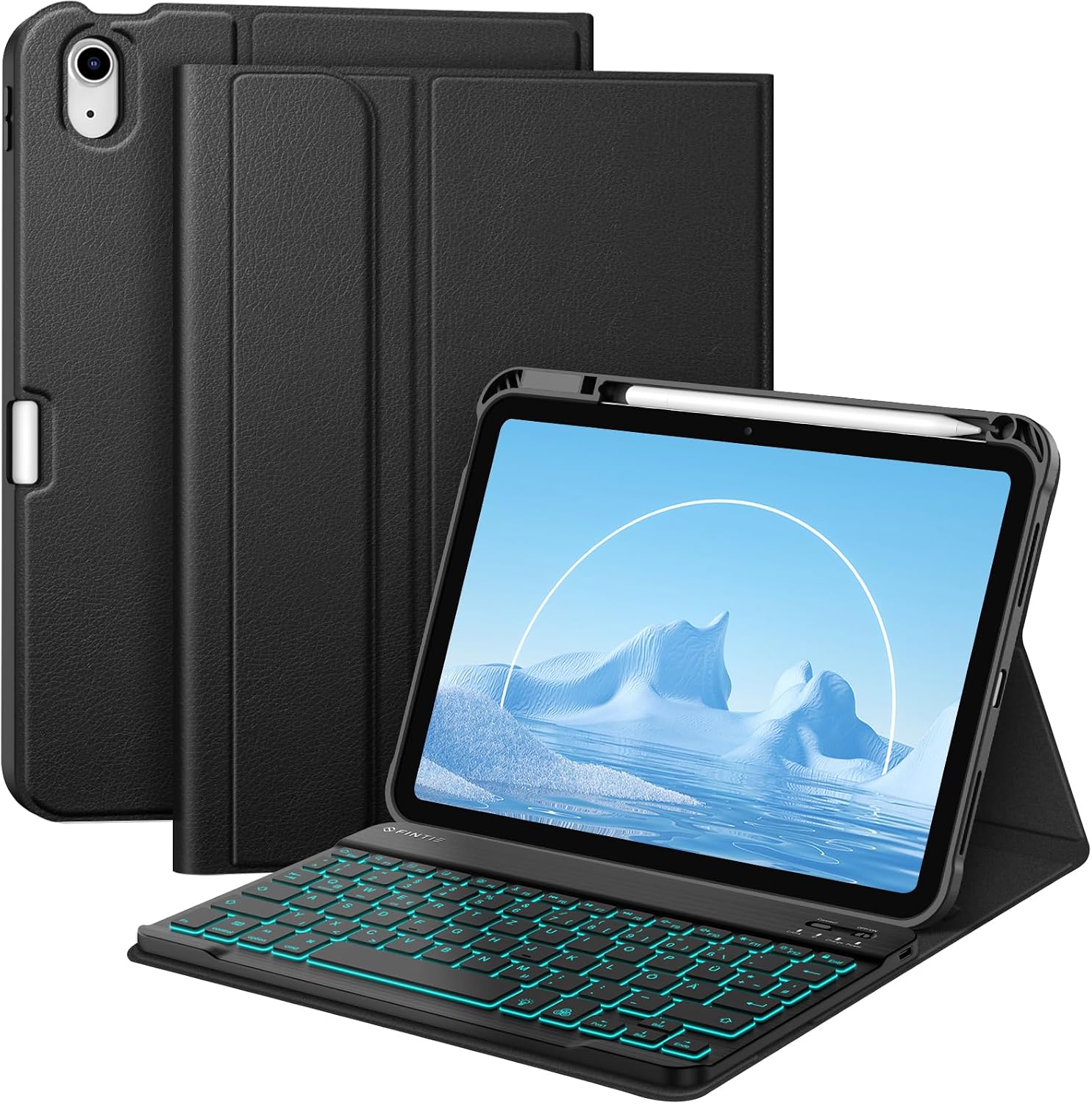 Detalle de FINTIE Hülle mit Tastatur für iPad A16 11. Generation / 10. Gen (11/10.9 Zoll) – 7-Farbige Hintergrundbeleuchtung, magnetische abnehmbare Bluetooth-Tastatur, Stifthalter, Schwarz