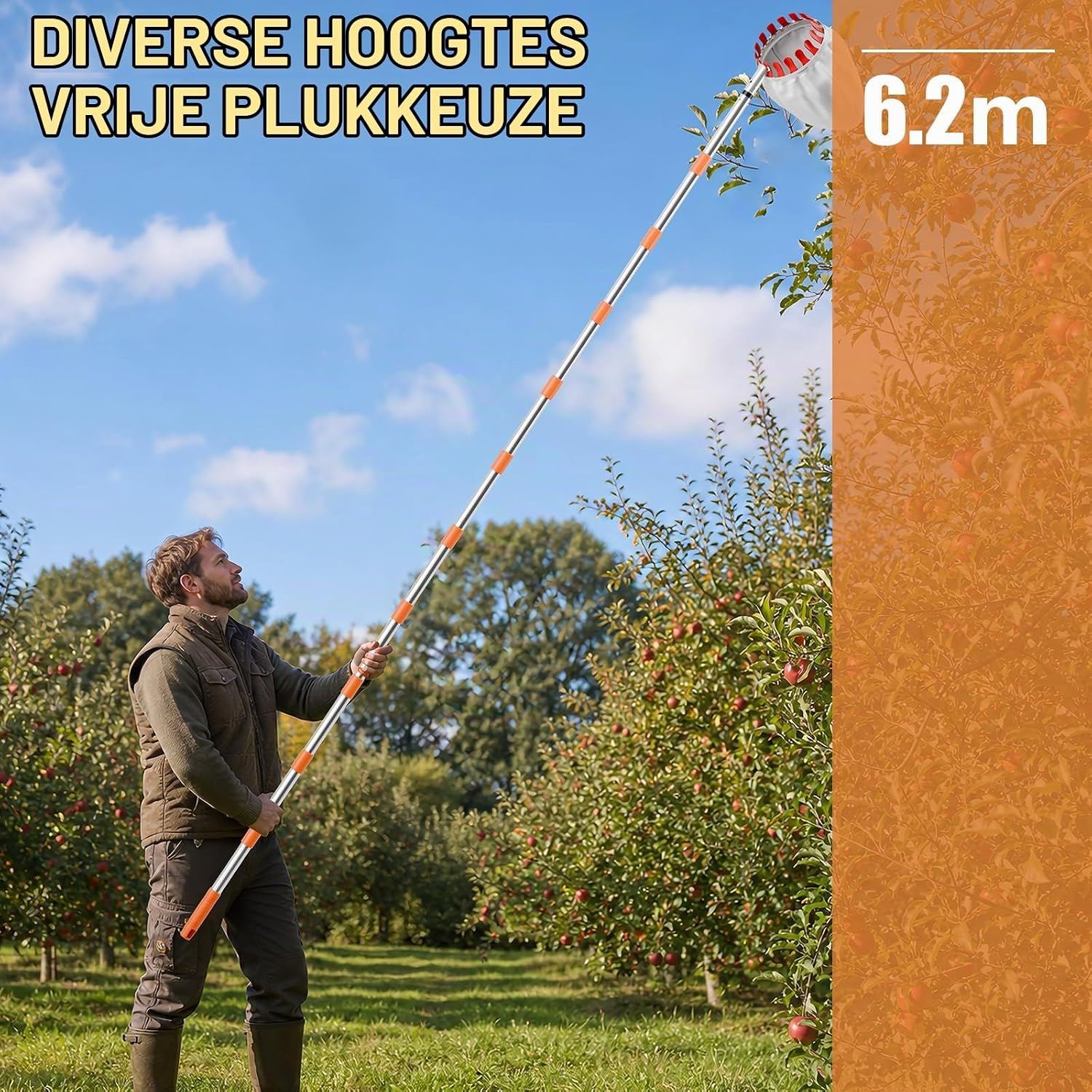 Detalle de InemzTal Apple Picker fruitplukker met telescopische steel en zak van 16 cm